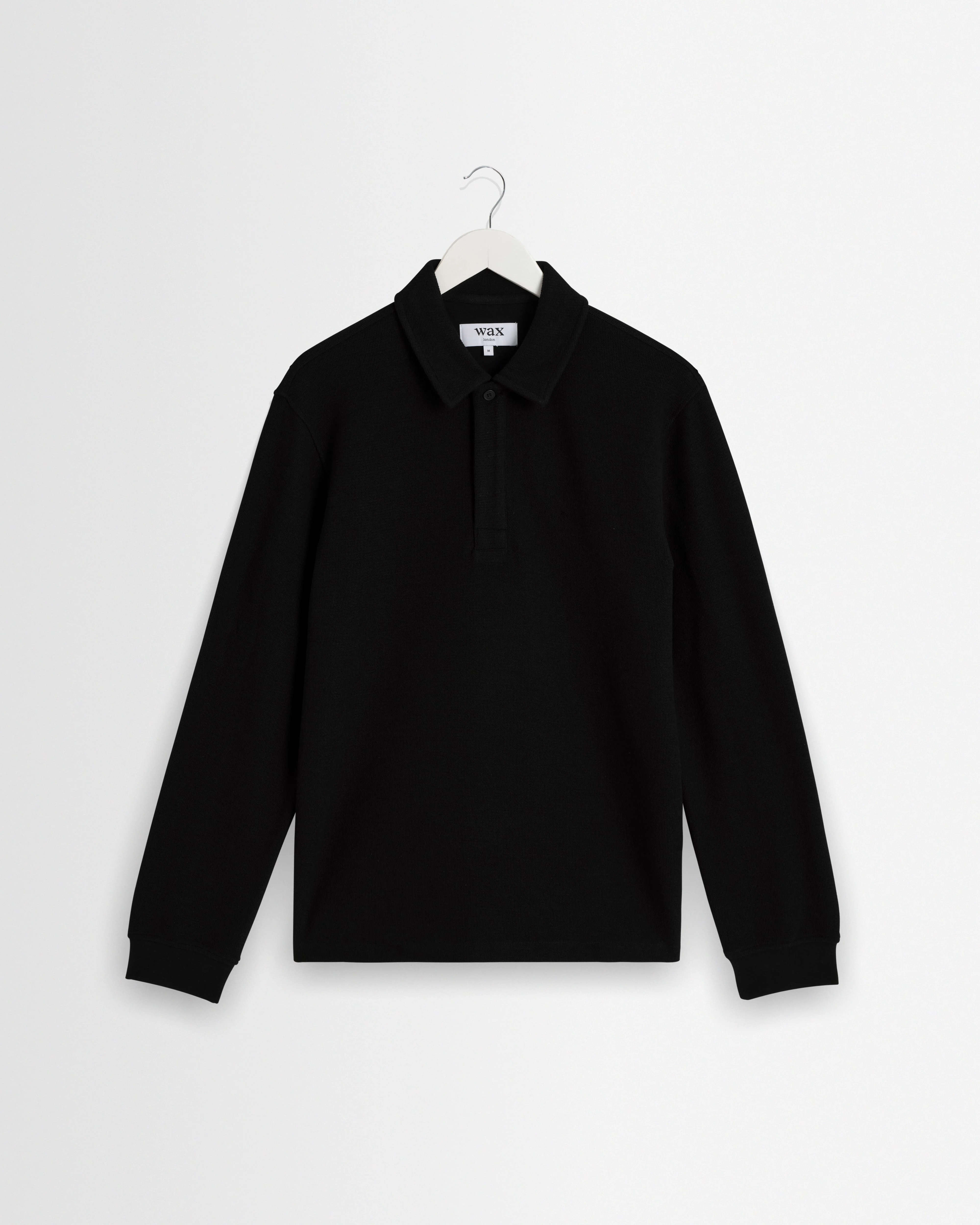 Shore - Black Textured Long-Sleeve Polo Shirt - 1