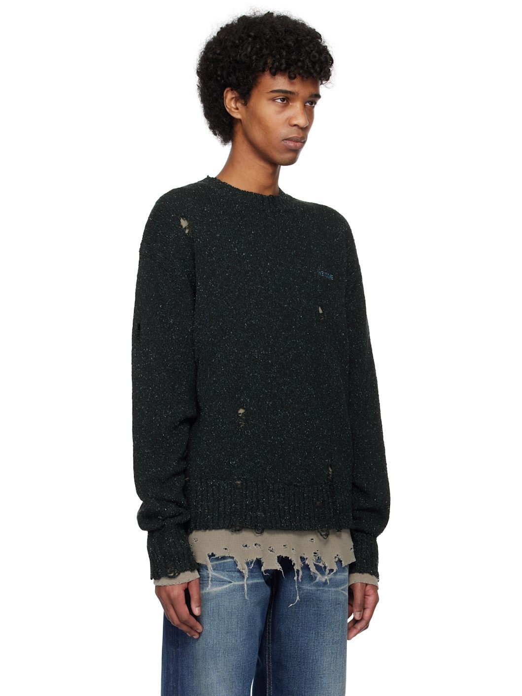 Navy Grunge Knit Sweater - 2