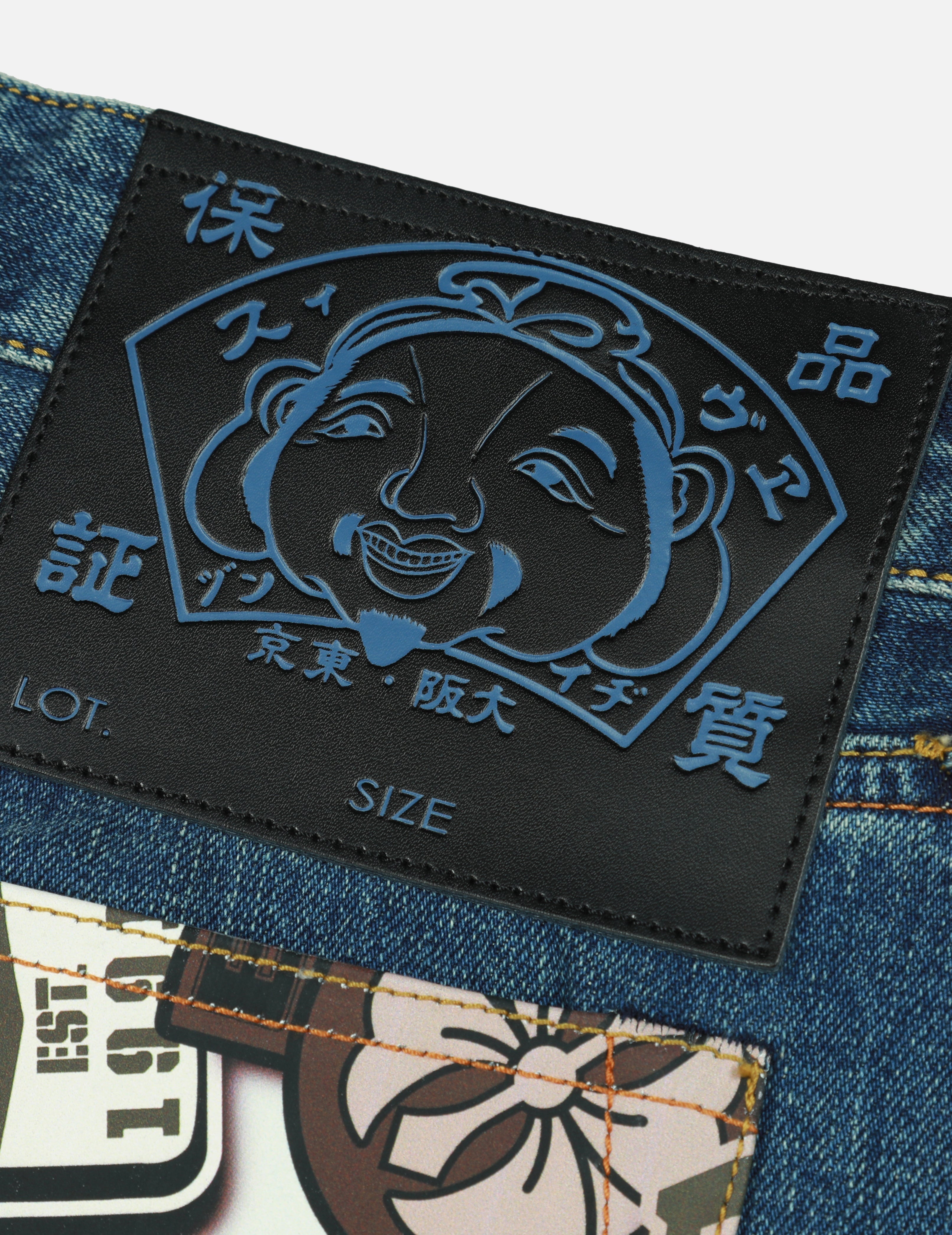 ALLOVER GODHEAD PRINT AND SEAGULL EMBROIDERY RELAX FIT DENIM SHORTS - 8