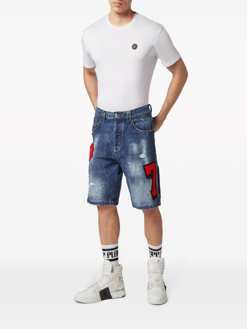 PHILIPP PLEIN patch-detail distressed denim shorts outlook
