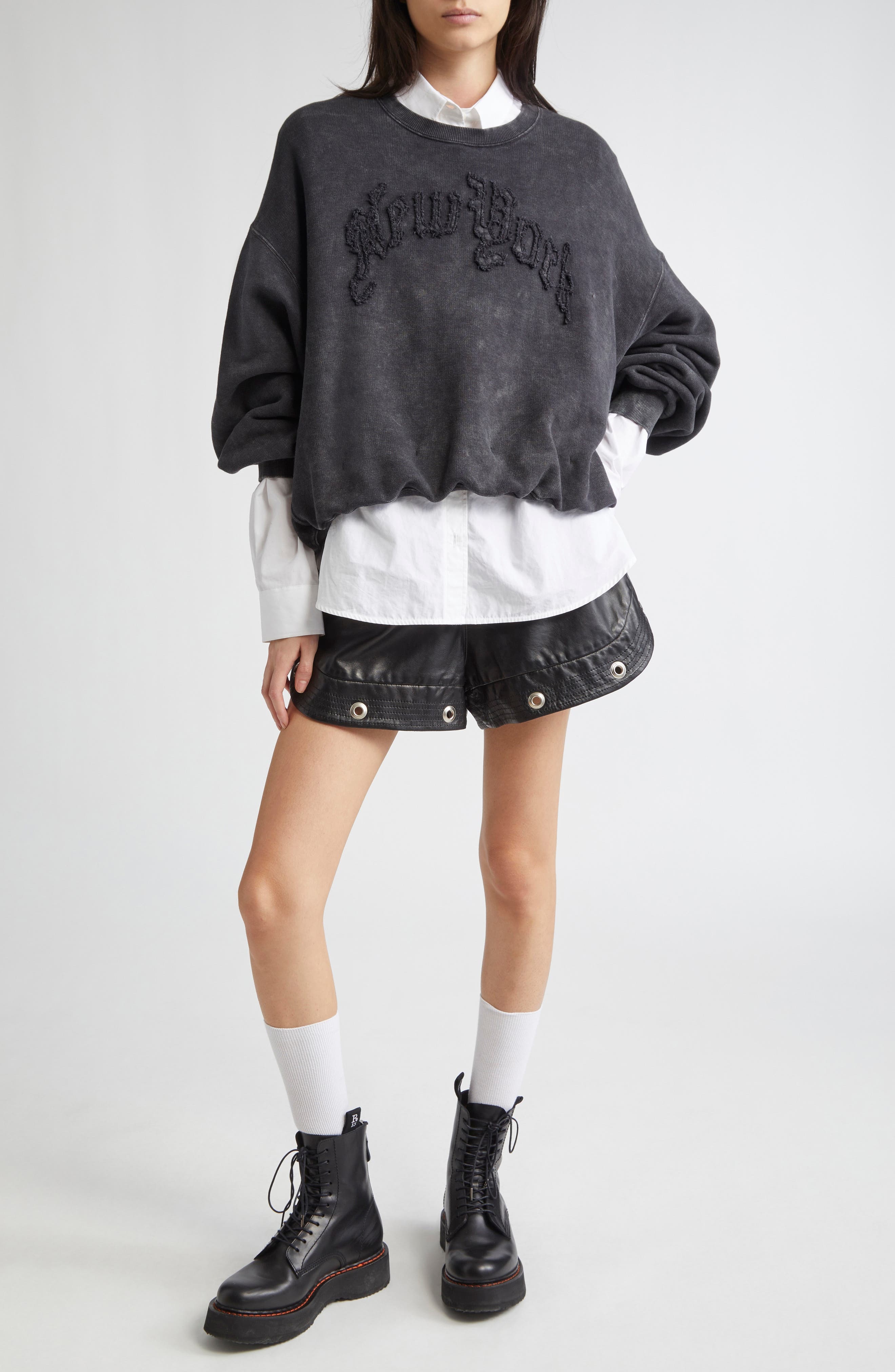 R13 New York Appliqué Balloon Sweatshirt in Washed Black at Nordstrom - 2