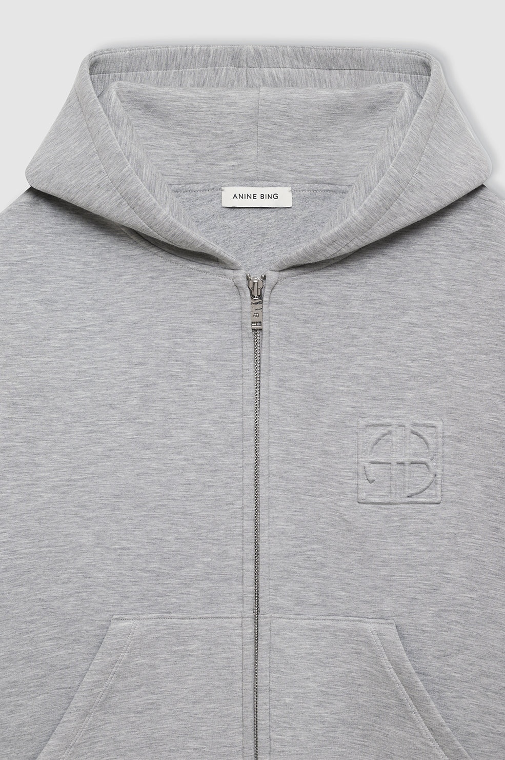 Bond Zip Up Hoodie Framed Monogram - Heather Grey - 4