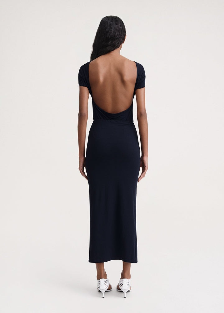 Side-slit jersey skirt dark navy - 4
