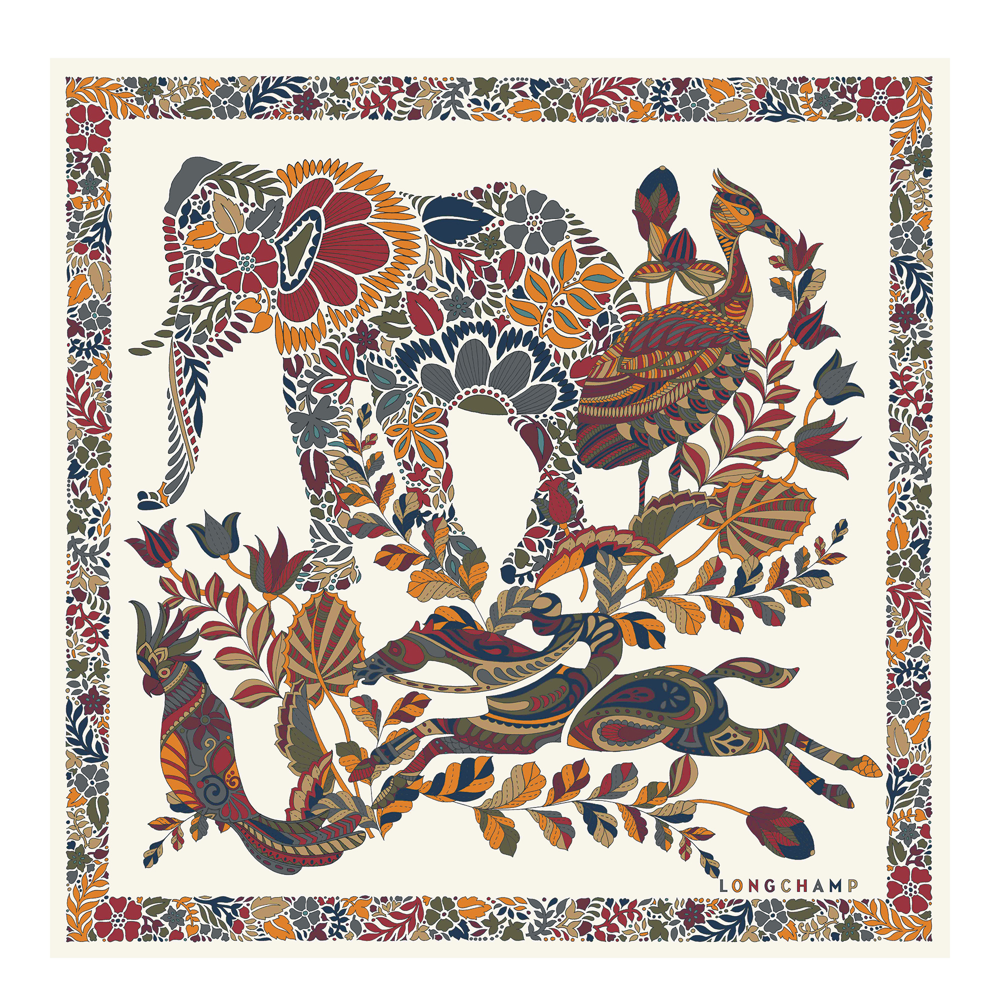Forêt Longchamp Silk scarf 50 Ecru - Silk - 1
