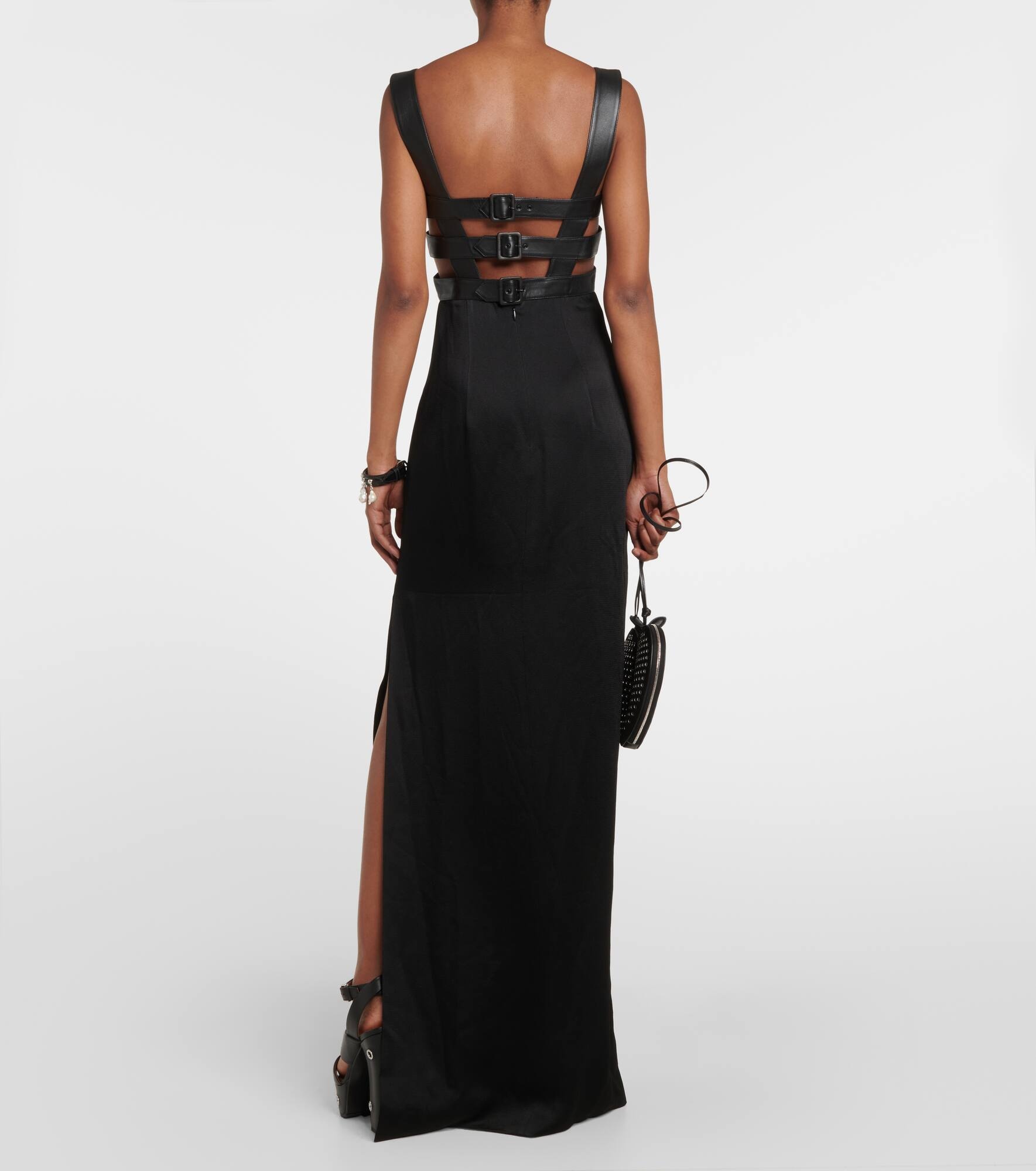 Leather-trimmed cutout gown - 3