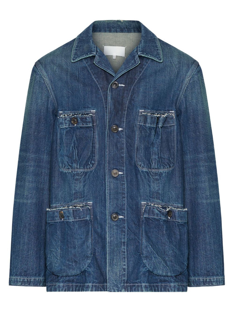 multi-pocket frayed denim jacket 1