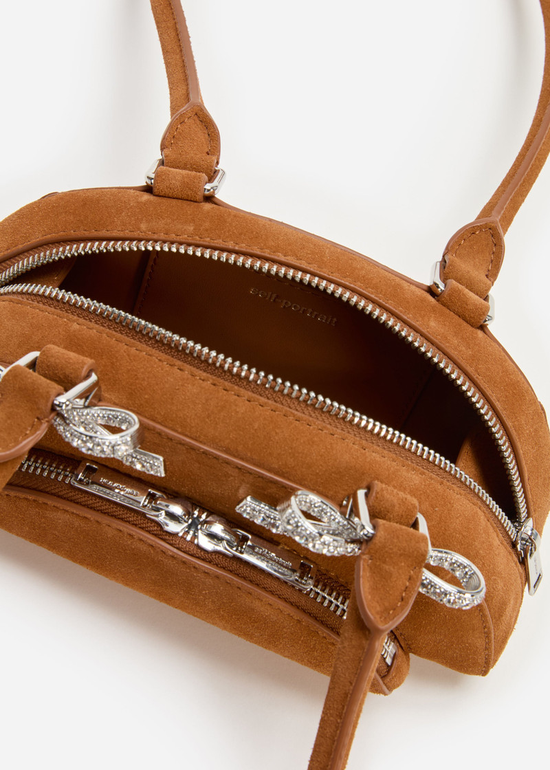 Brown Suede Curved Mini Shoulder Bag 4