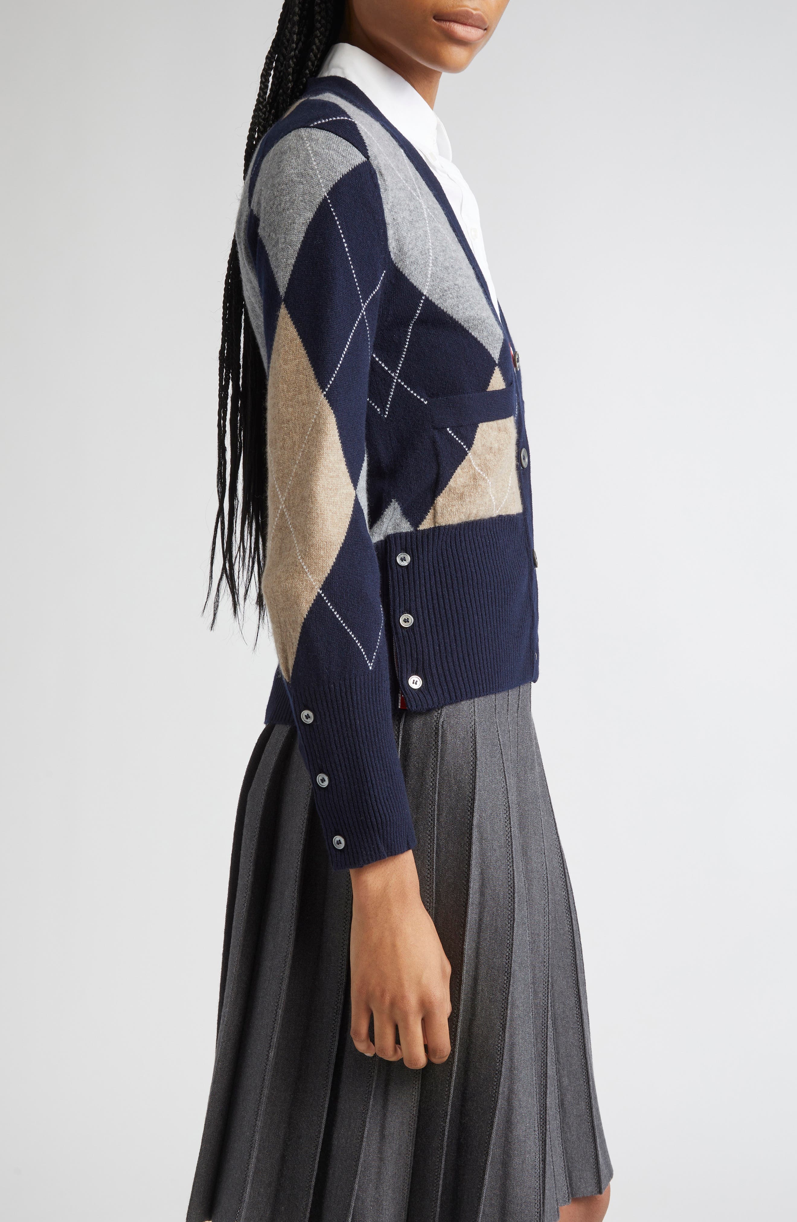 Thom Browne Argyle Cashmere Cardigan in Navy at Nordstrom - 4