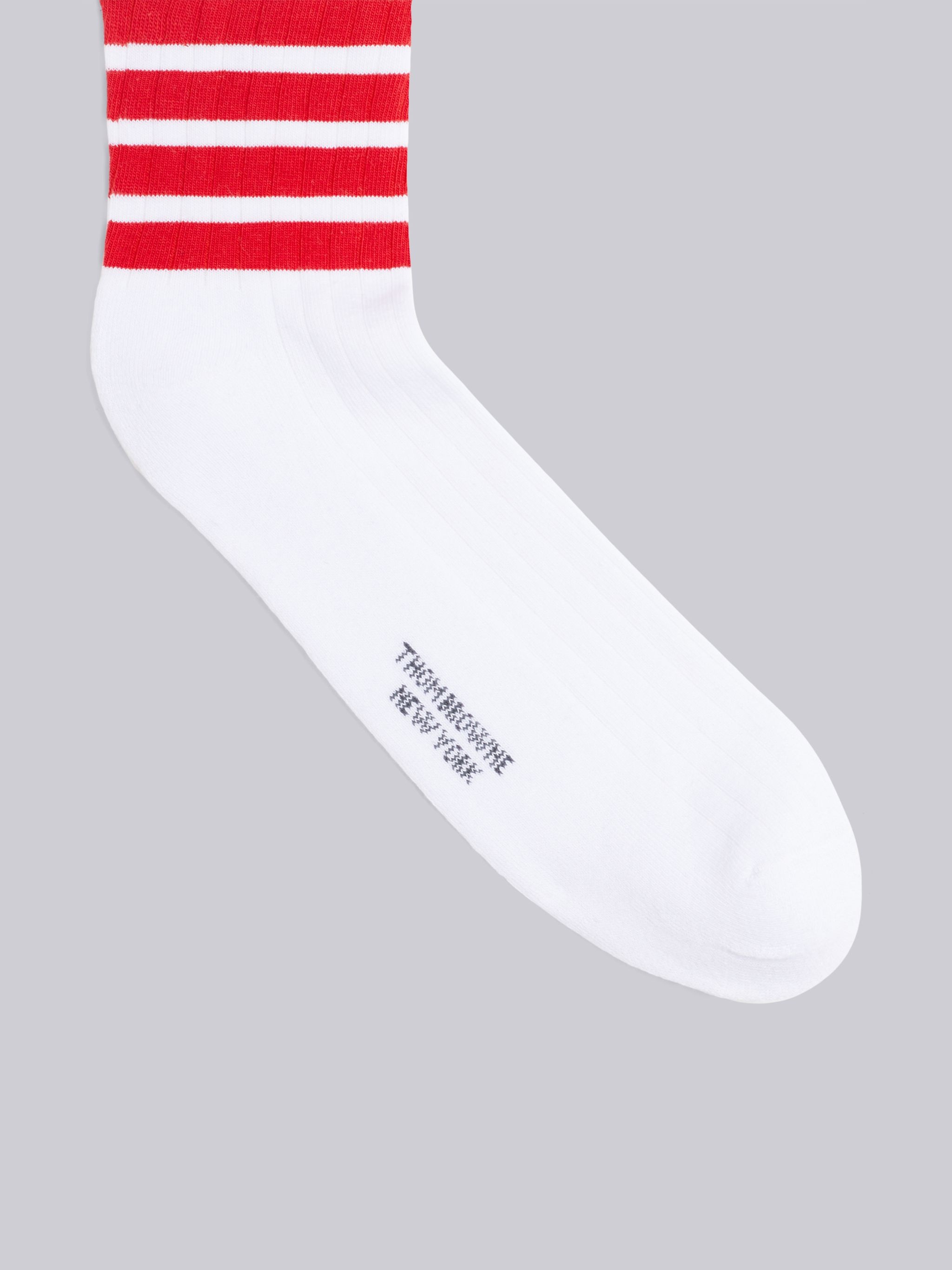 White Cotton Ankle Red 4-Bar Socks - 2