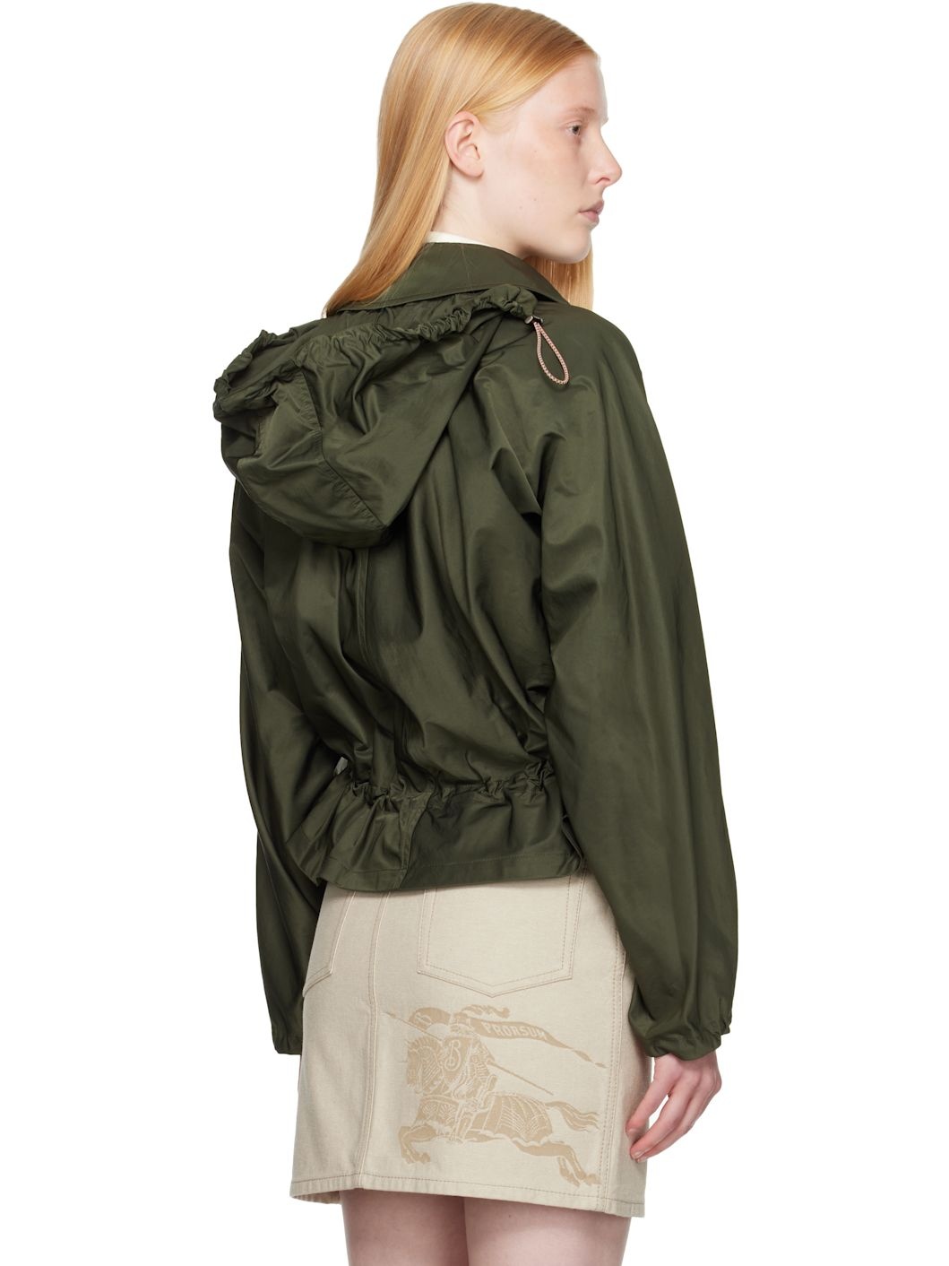 Green Satin Hooded Trench Jacket - 3