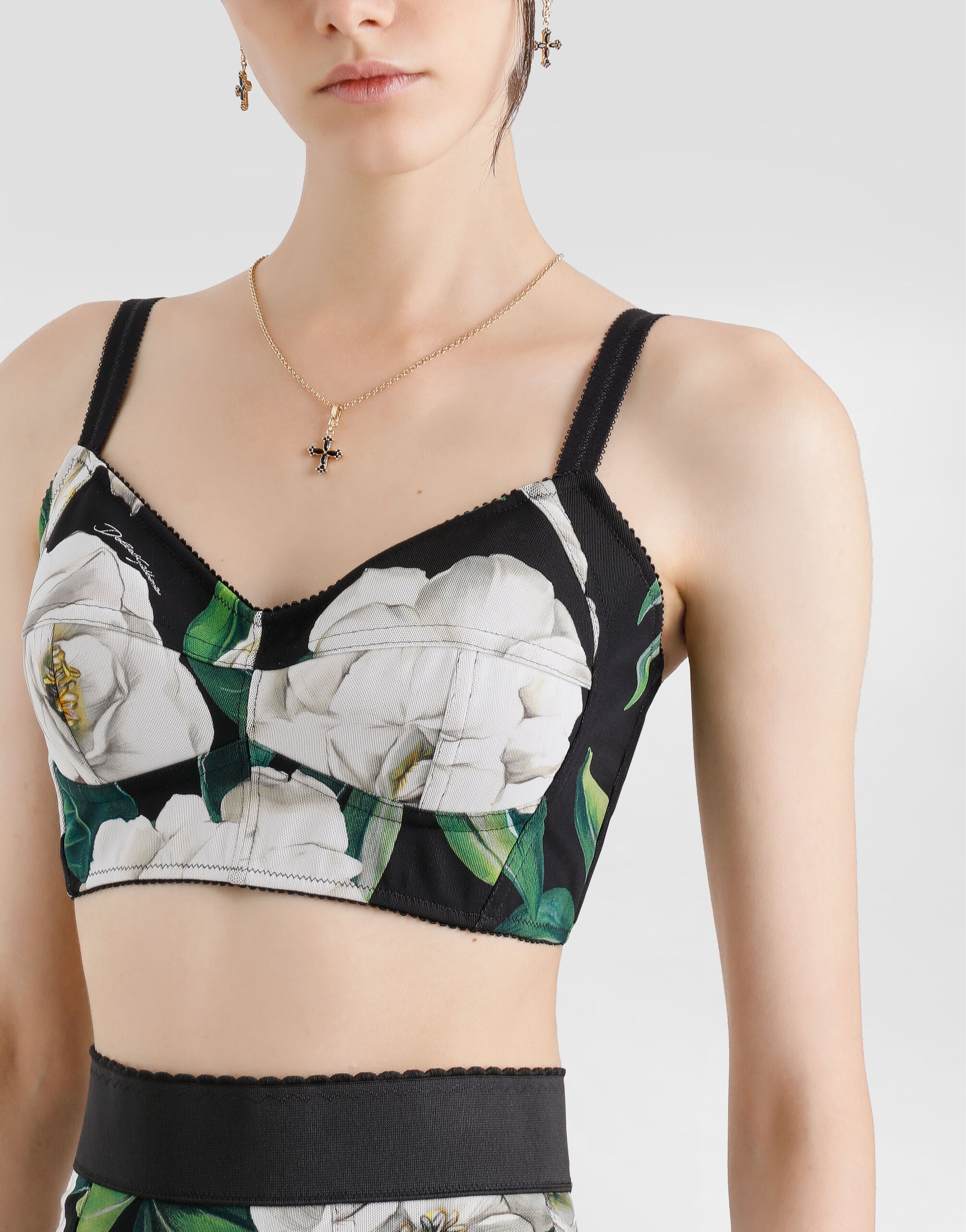 Stretch bralette top with gardenia print - 5