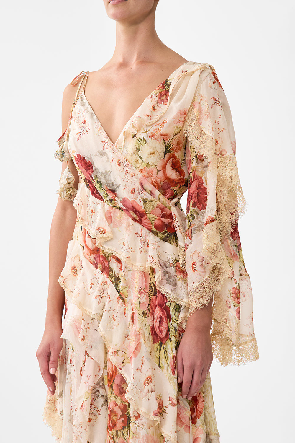 ASYMMETRIC SPLICED RUFFLE DRESS - 5