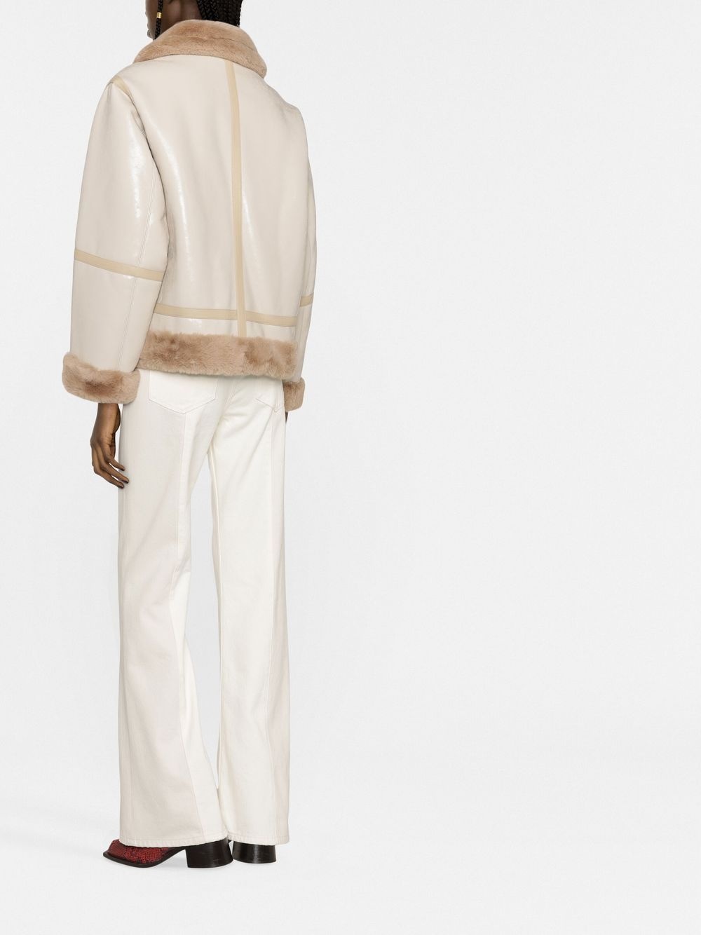 shearling-trim zip-fastening coat - 4