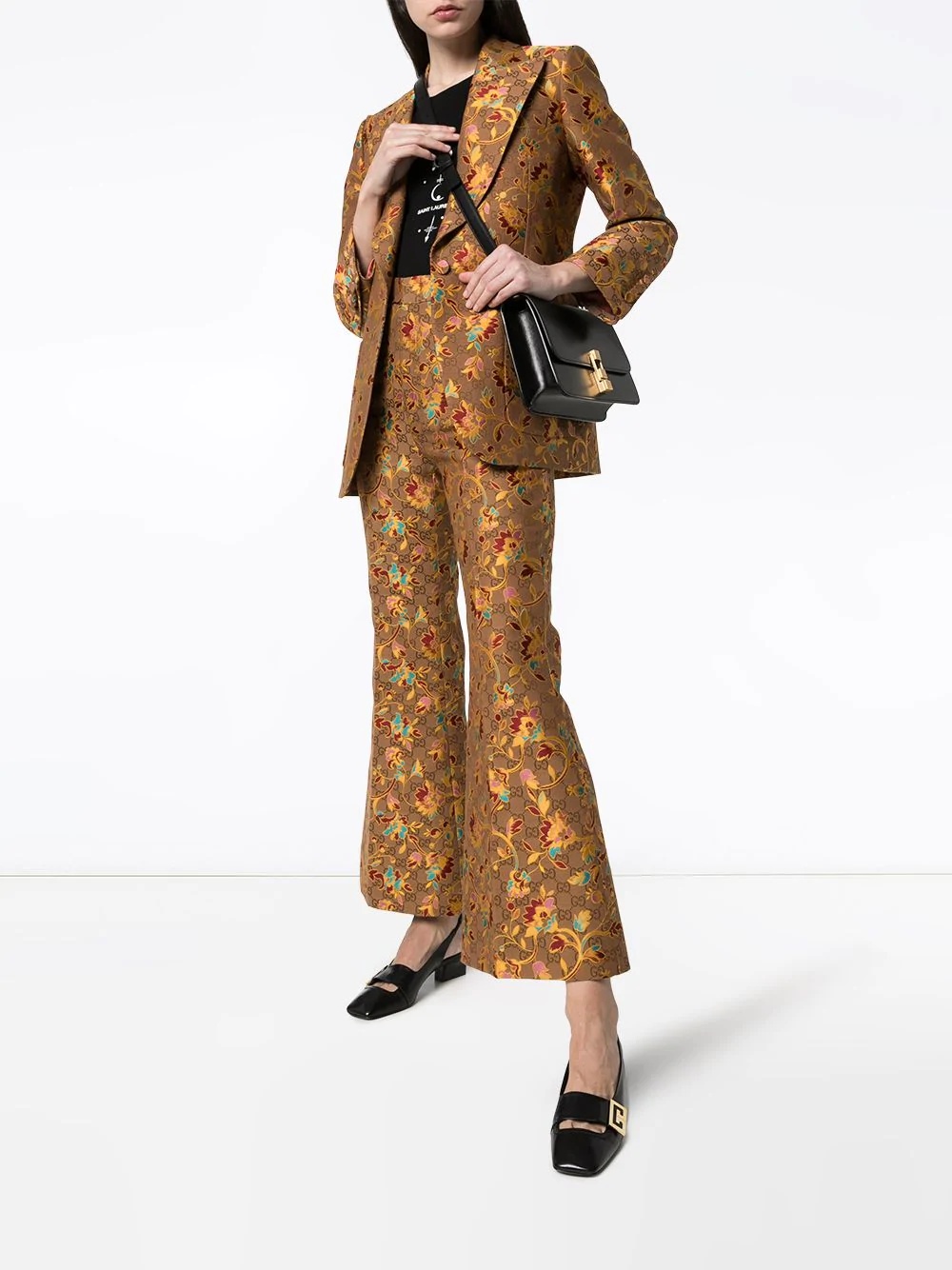 floral-jacquard logo flared trousers - 2