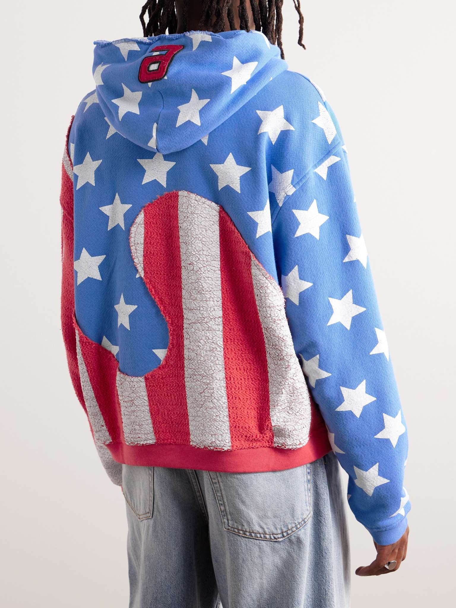 Logo-Appliquéd Distressed Printed Cotton-Jersey Hoodie - 3