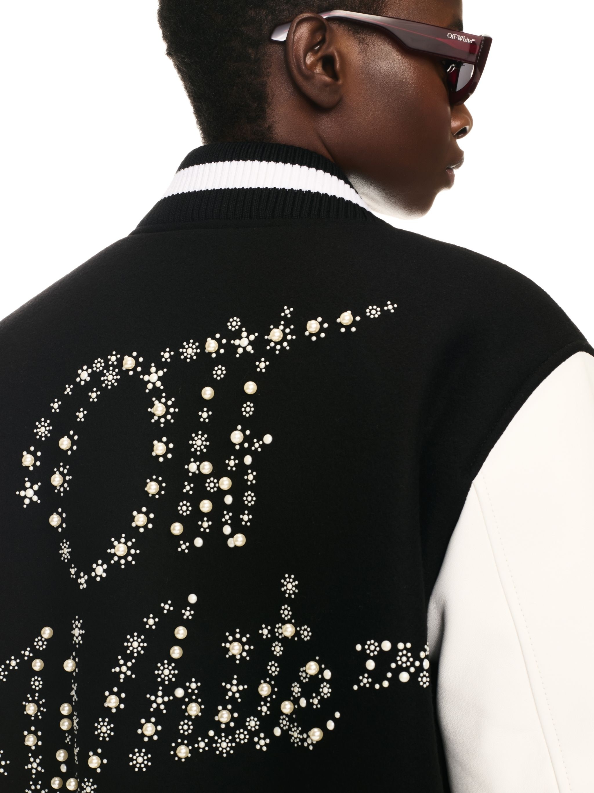 Black/white Wool Embellished Bling Stars Varsity - 5