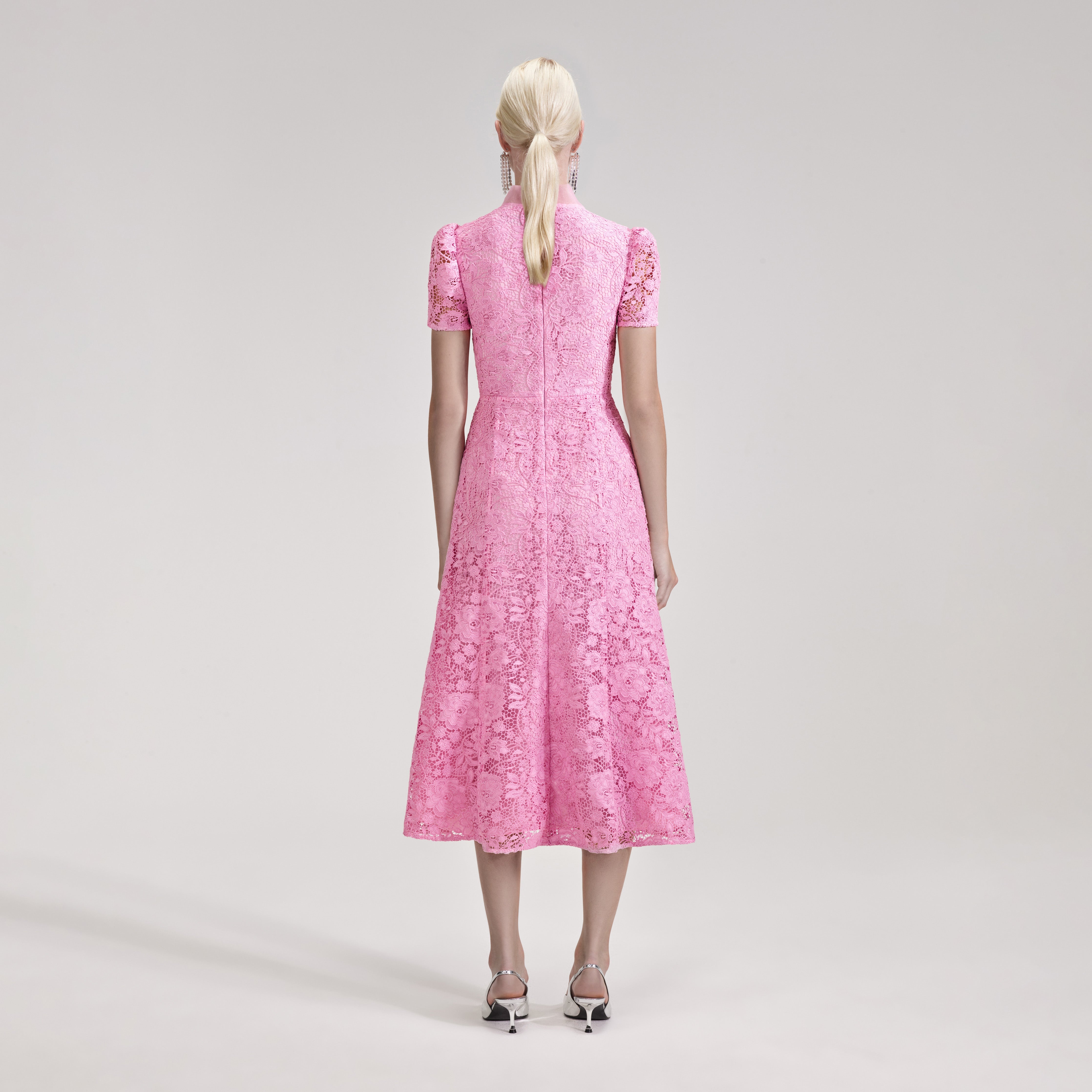 self-portrait Pink Cord Lace Crossover Midi Dress | REVERSIBLE self-portrait Pink Cord Lace Crossover Midi Dress | REVERSIBLE