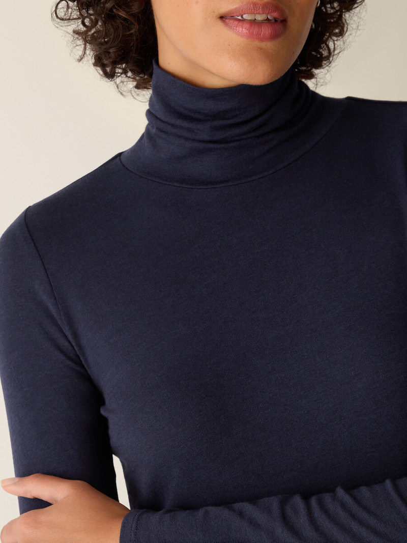 Sheer Cotton Blend Knit Turtleneck Top 5