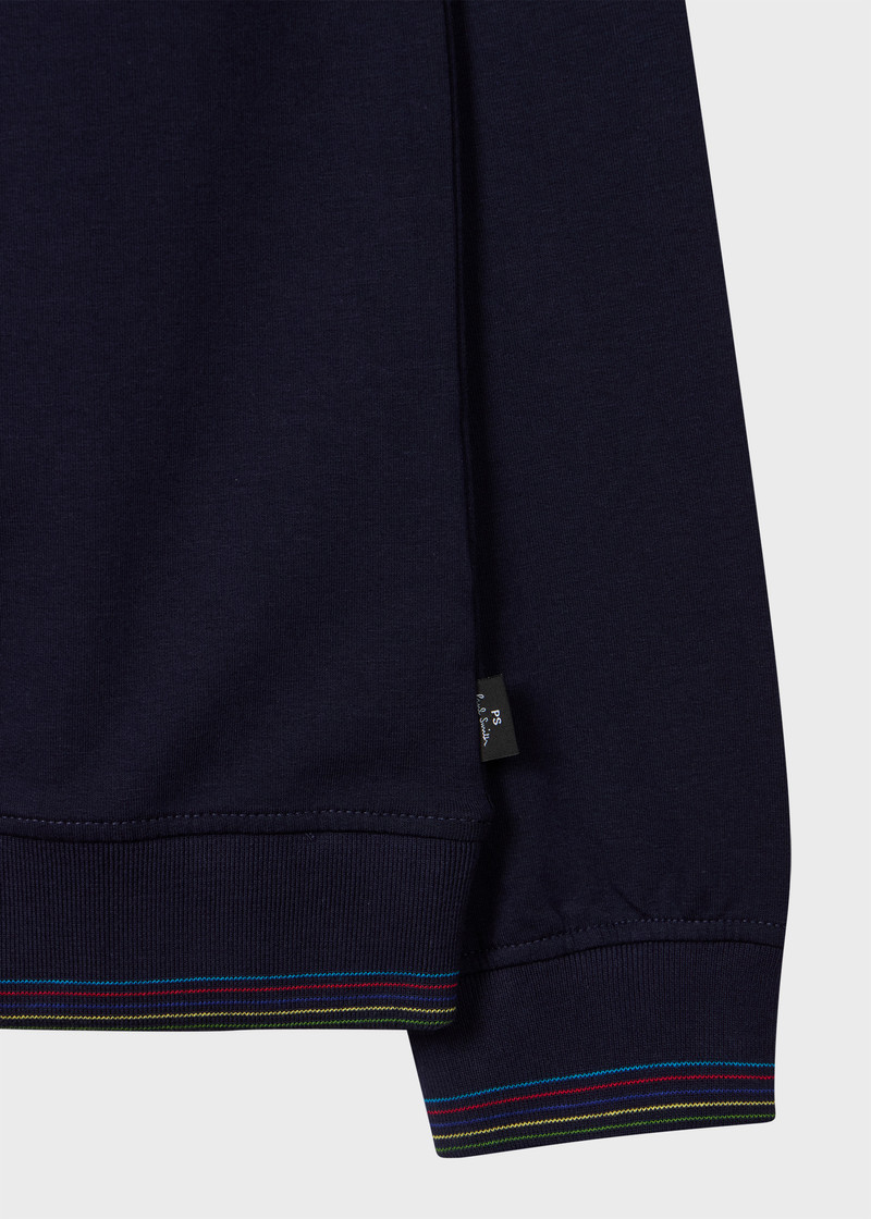 Navy Cotton-Blend 'Sports Stripe' Quarter Zip Sweatshirt 3