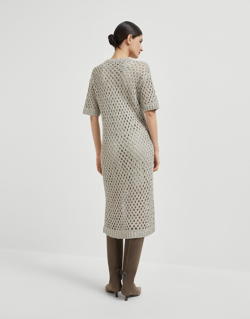 Brunello Cucinelli Silk and linen dazzling net knit dress outlook
