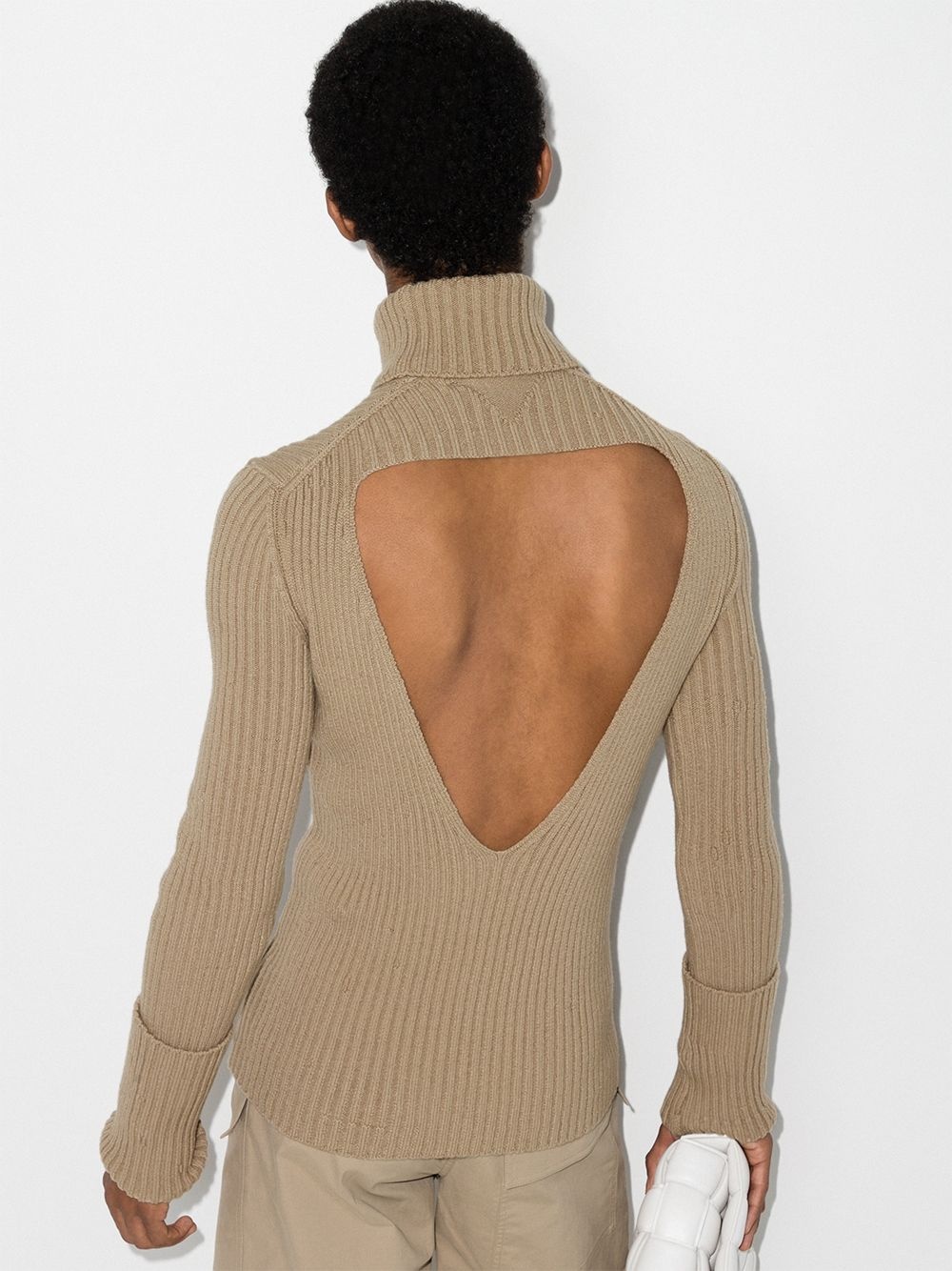 cut-out ribbed-knit turtleneck jumper - 3