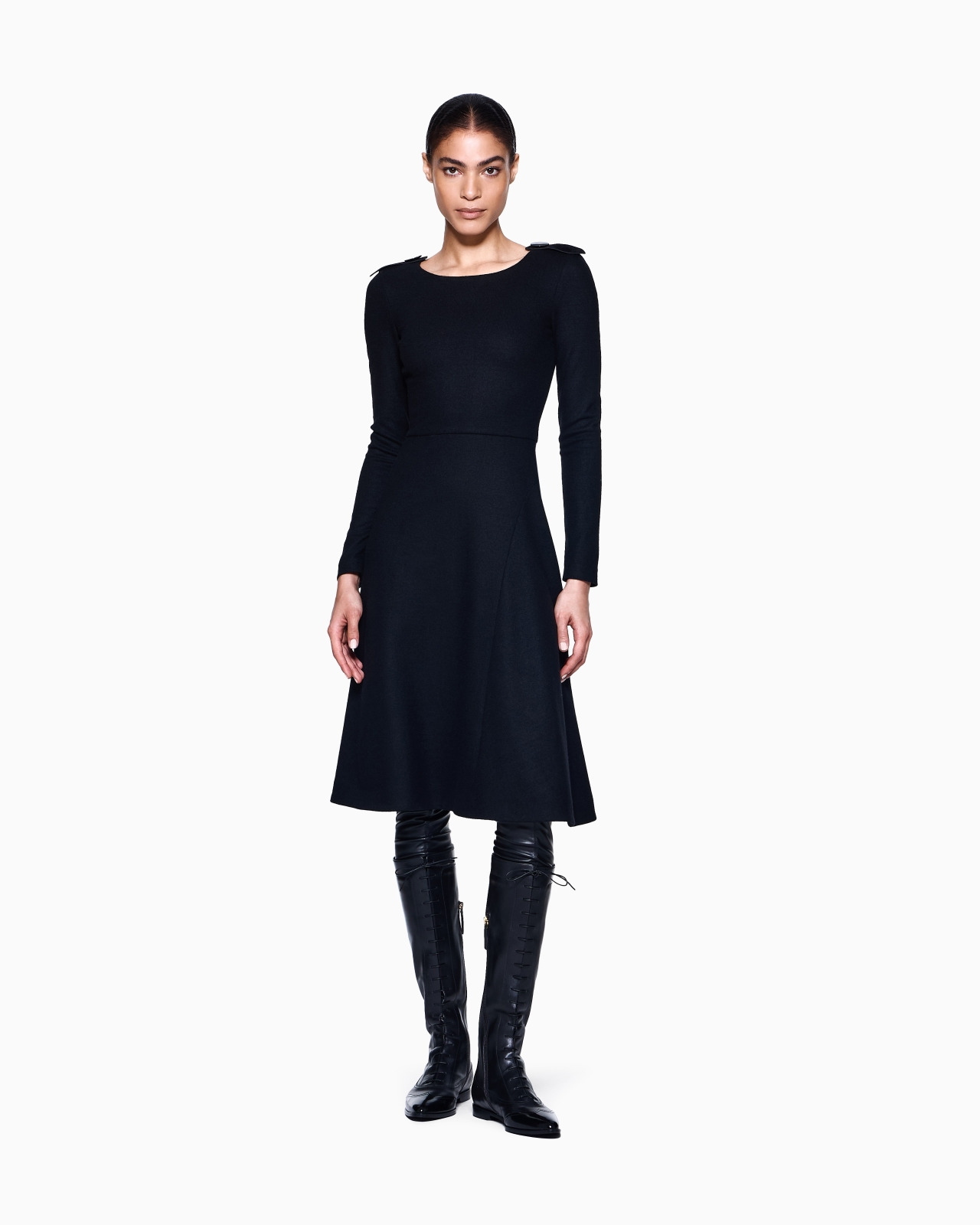 WOOL JERSEY DRESS WITH EPAULETTES DETAIL - 2