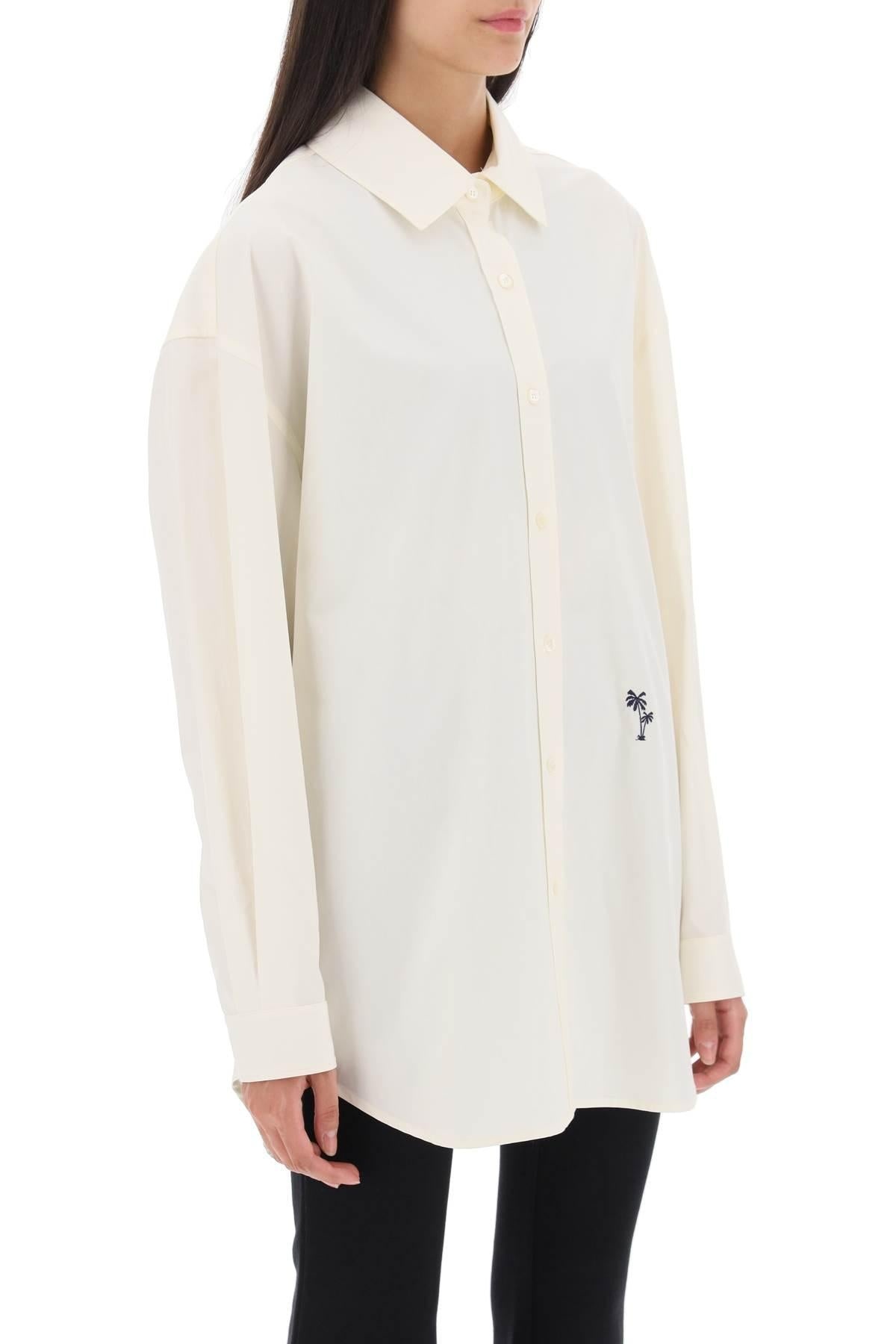 Palm Angels Poplin Shirt With Palm Embroidery - 3