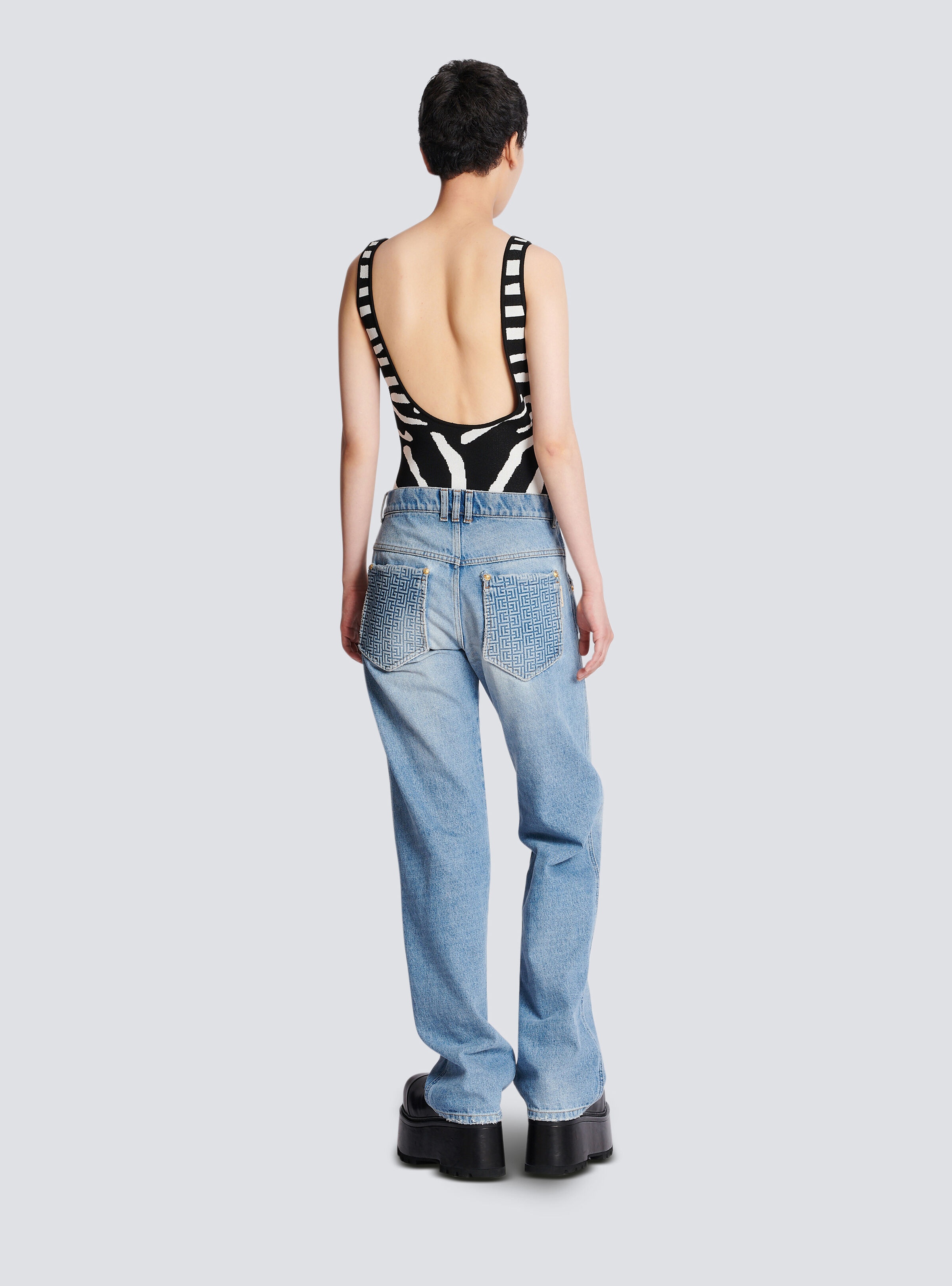 Wide-leg faded denim jeans - 4