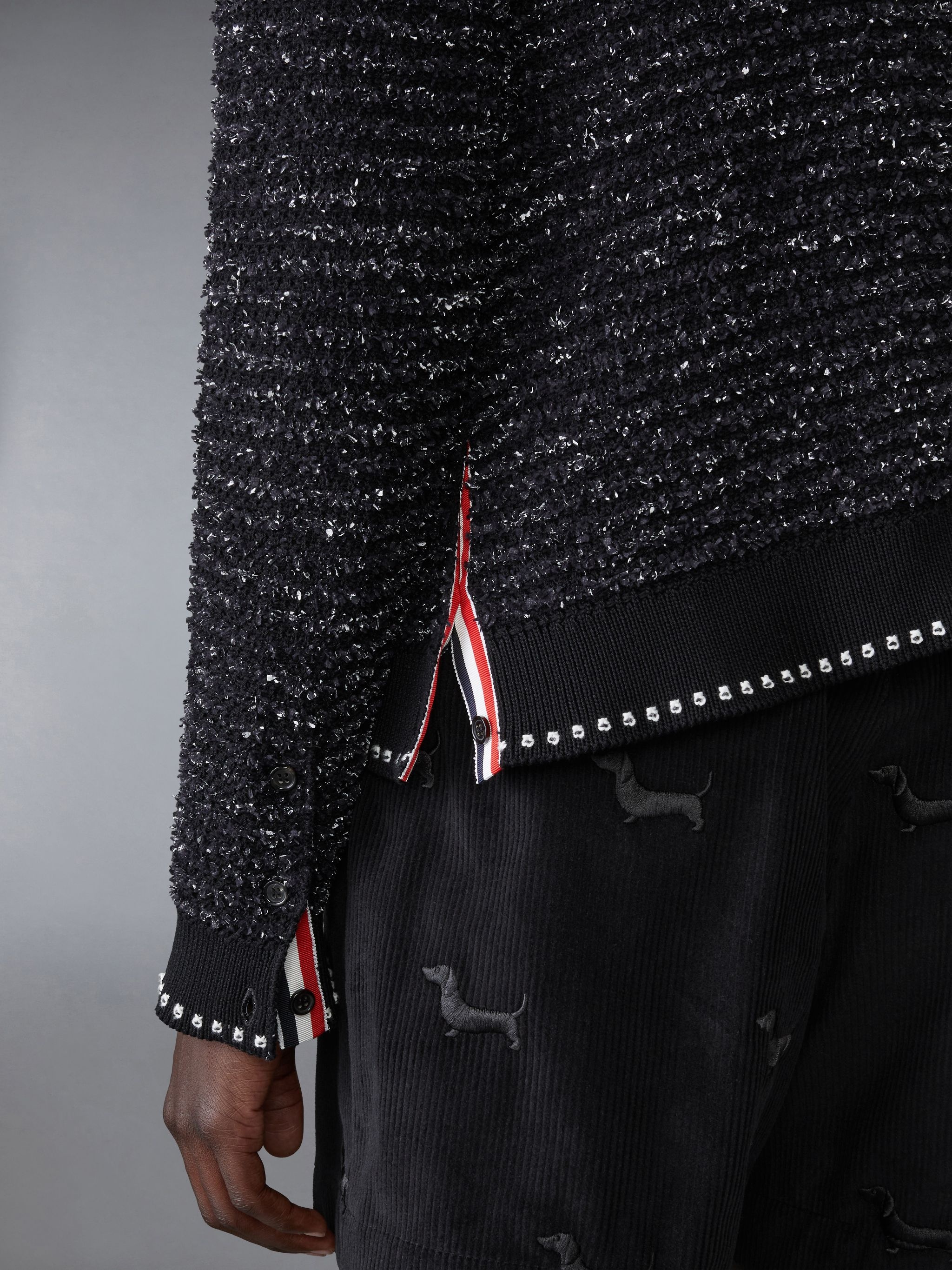 EYELASH TWEED JACQUARD V NECK CARDIGAN - 4