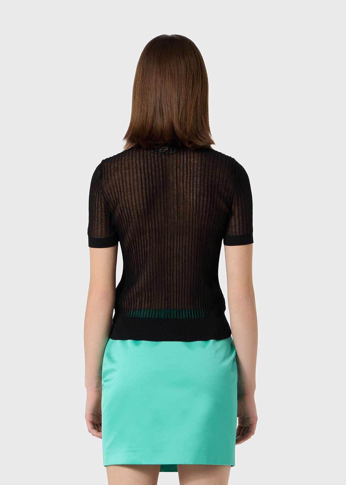 CREW NECK RIBBED SWEATER WITH GAUZE EFFECT - 4