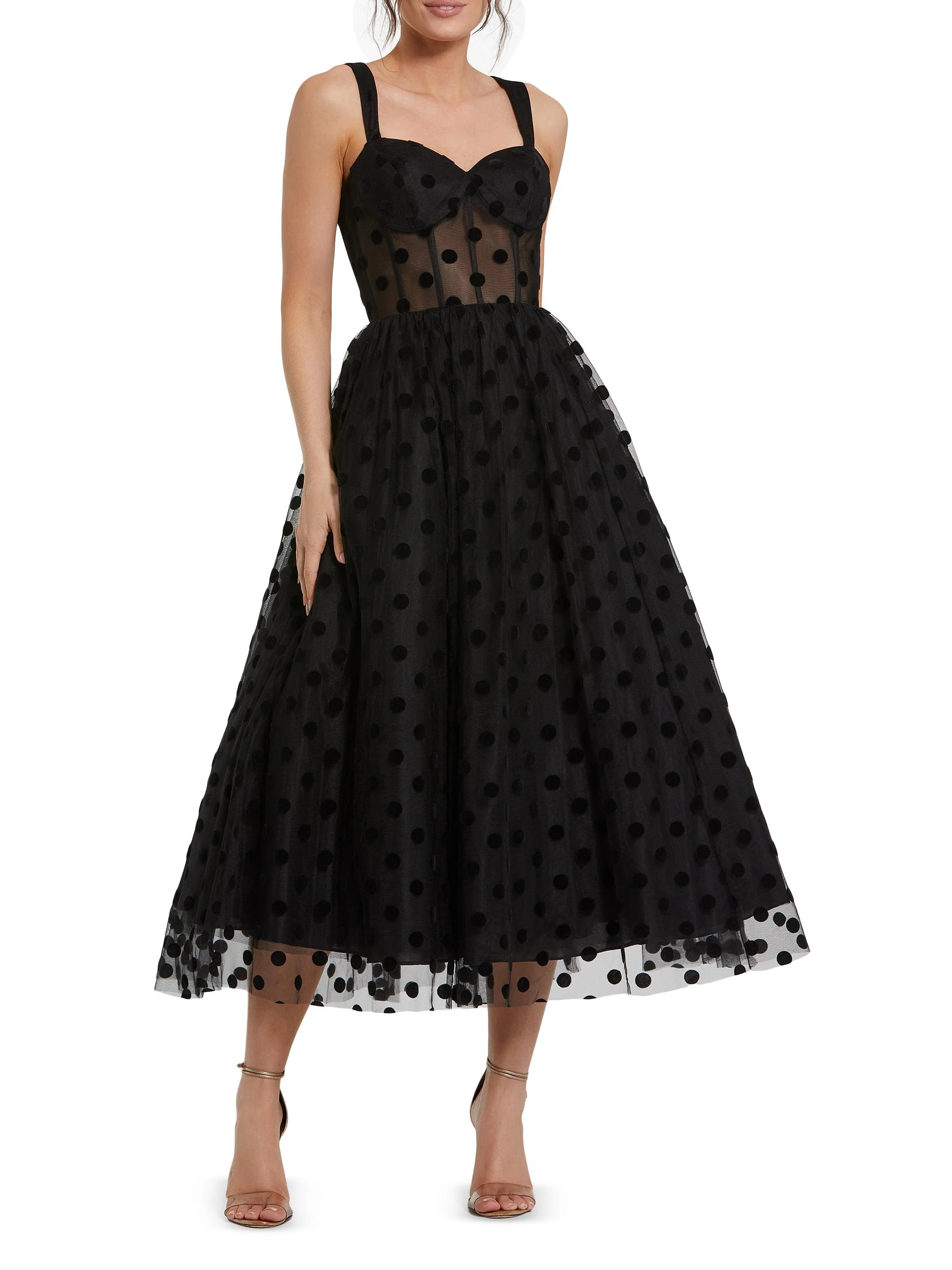 Women's Polka Dot Tulle Bustier Cocktail Dress - Black - 1