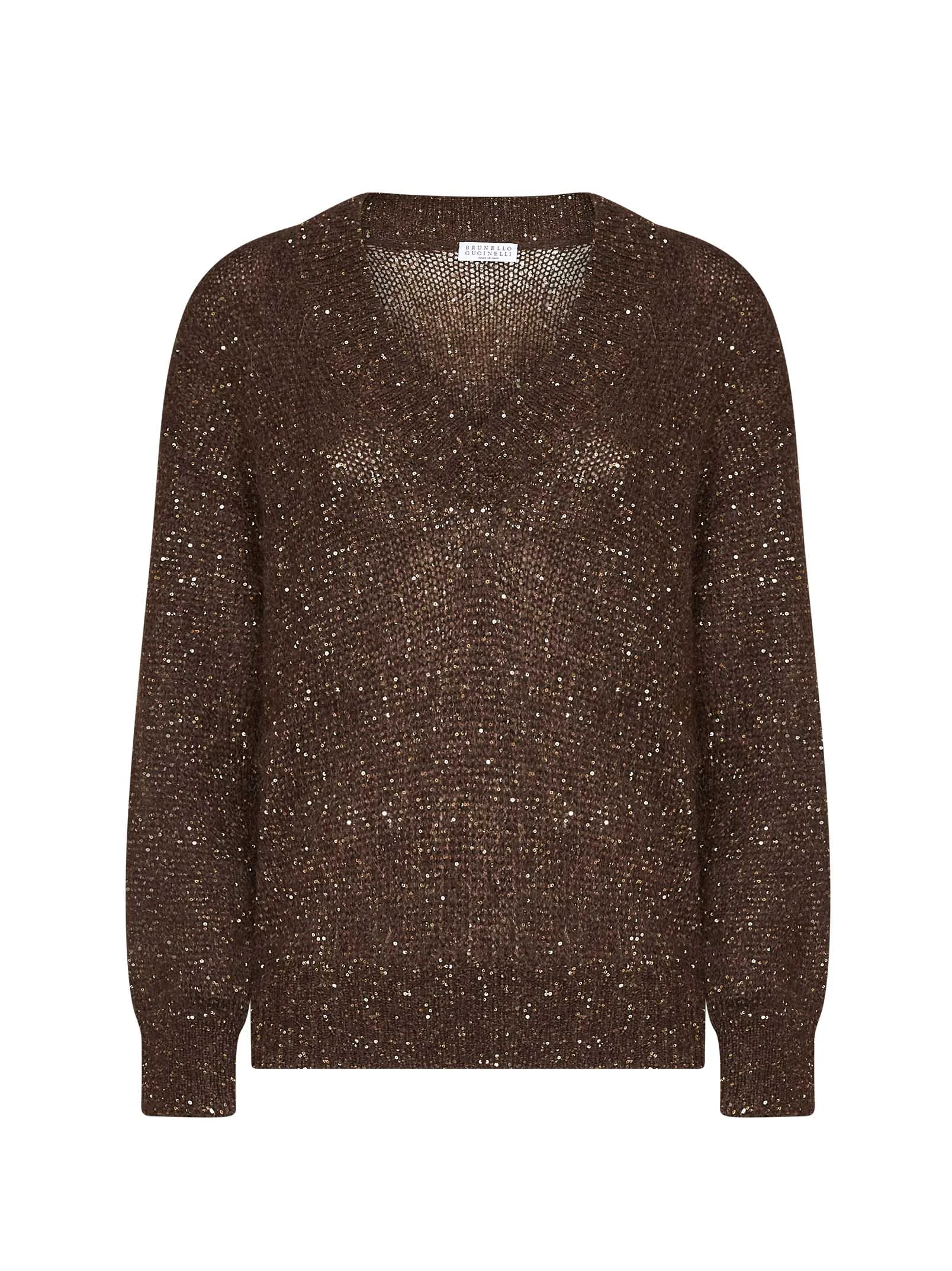 Dark chocolate Dazzling half-Engligh rib sticth cotton knit sweater - 1