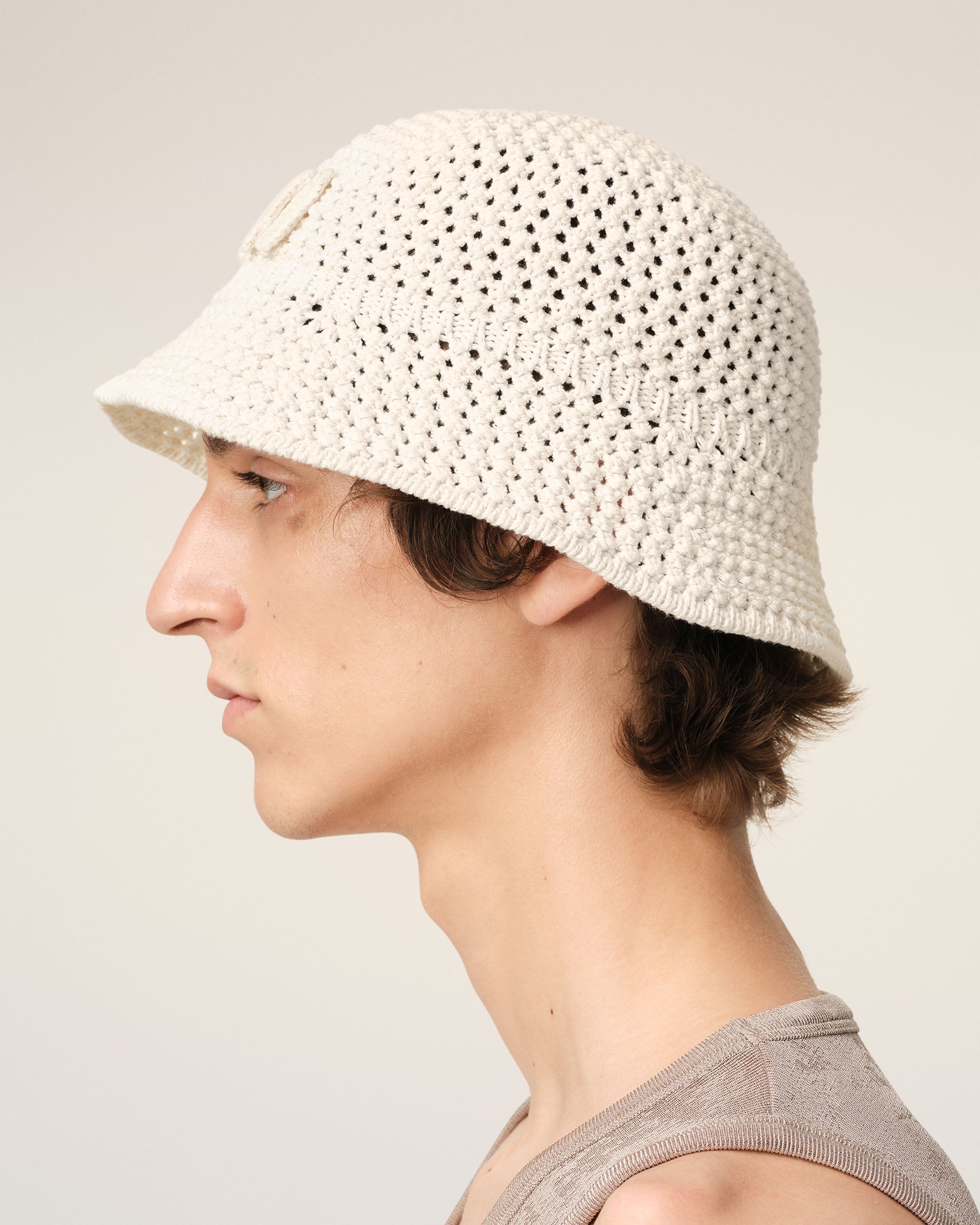 BEIGE KNIT AMI PATCH BUCKET HAT - 5