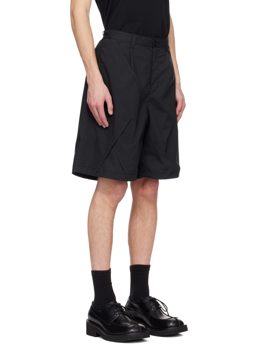 Black Paneled Shorts - 2