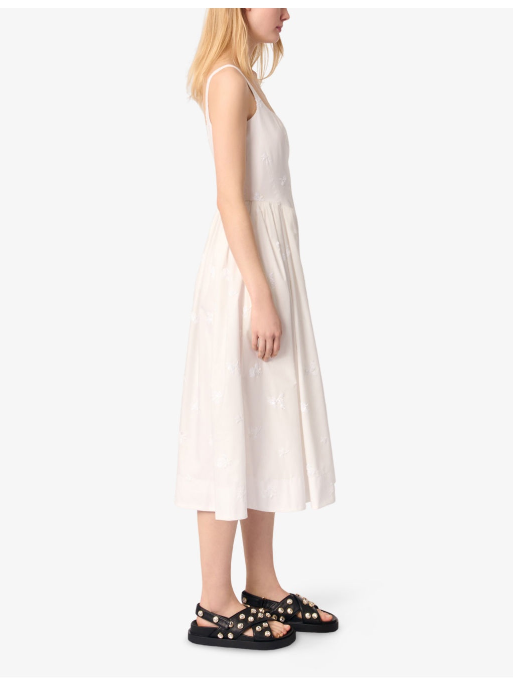 Floral-Embroidered Sequin-Embellished Woven Midi Dress - 3
