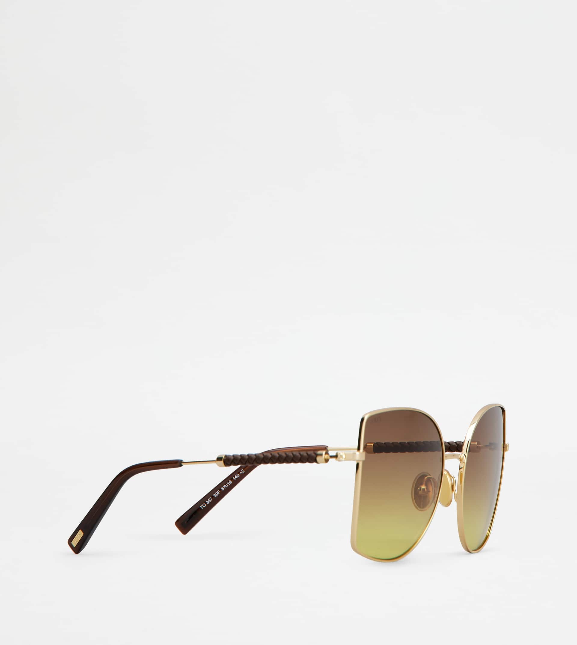 SUNGLASSES WITH TEMPLES IN LEATHER - GOLD - 3