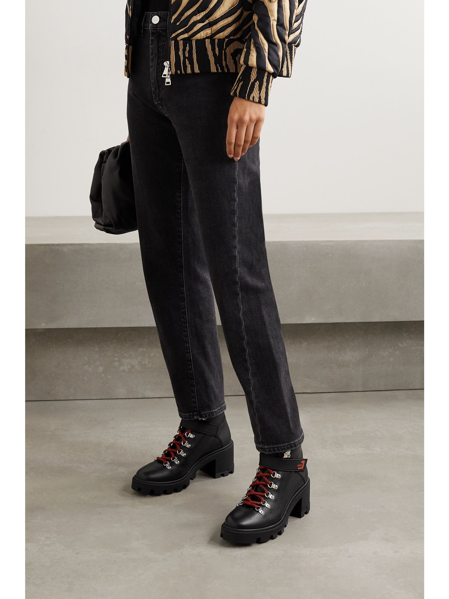 Carol rubber-trimmed textured-leather ankle boots Black - 2