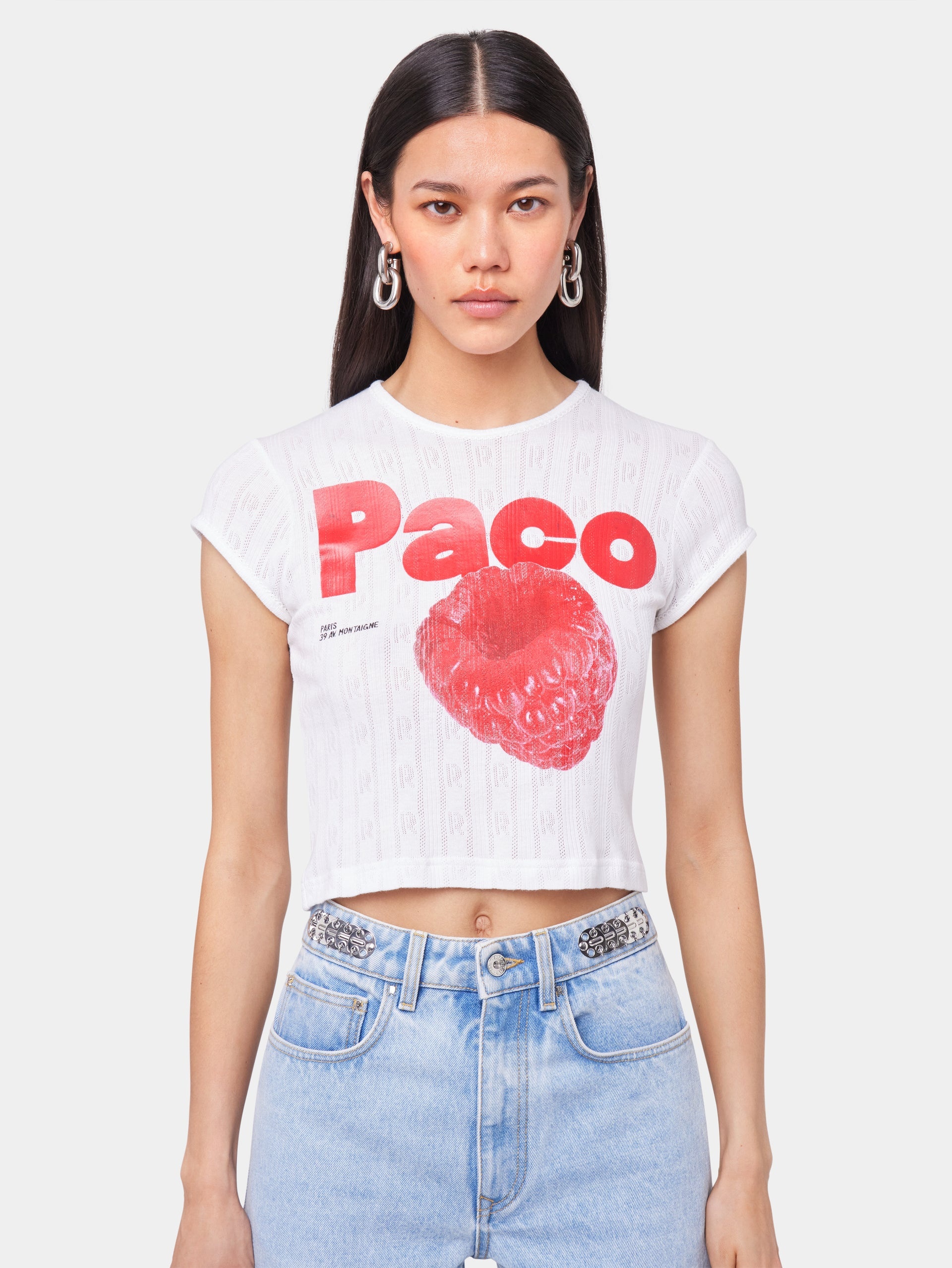 WHITE CROP TEE-SHIRT IN JERSEY POINTELLE - 2