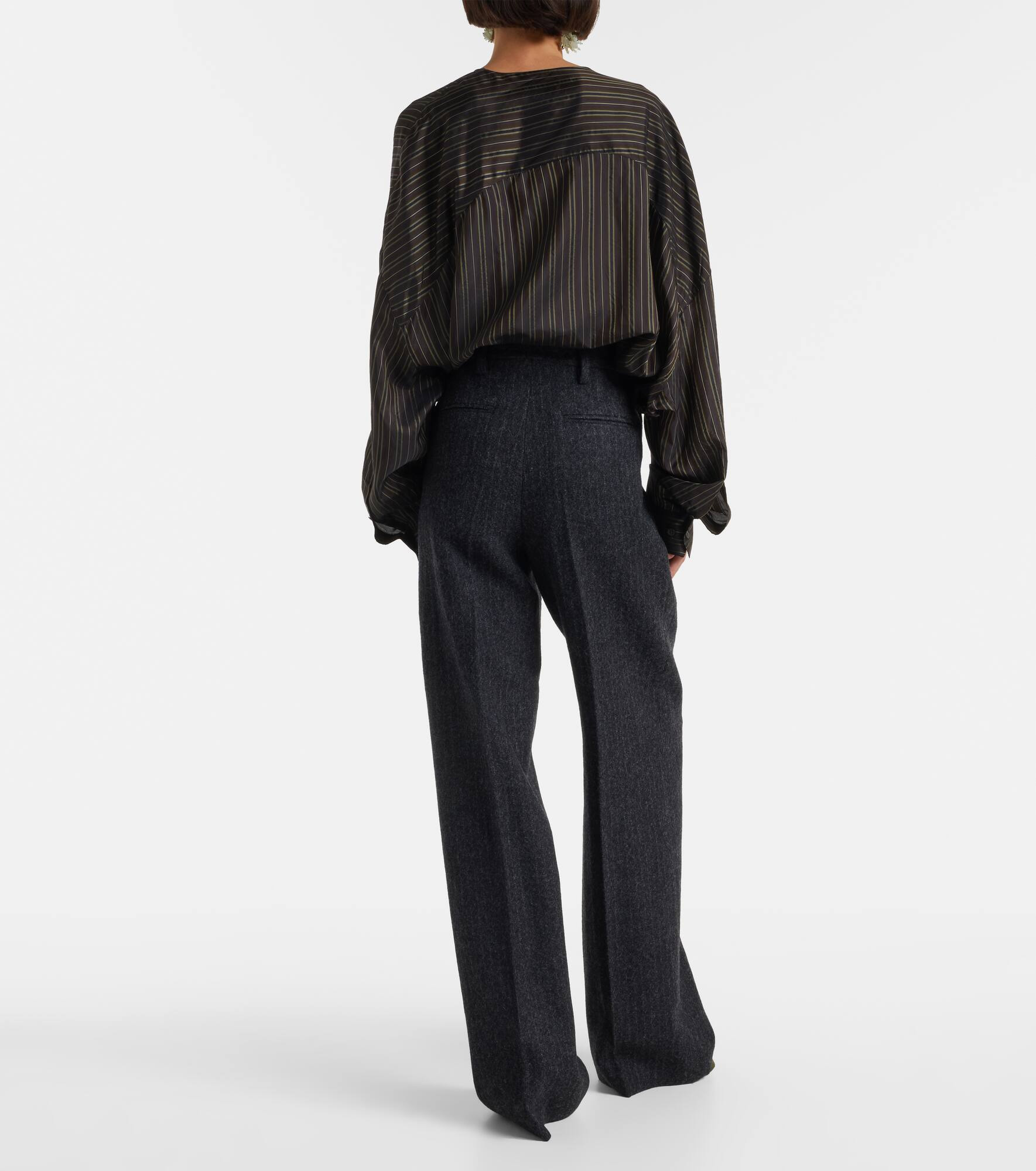 Pinstriped wool wide-leg pants - 3