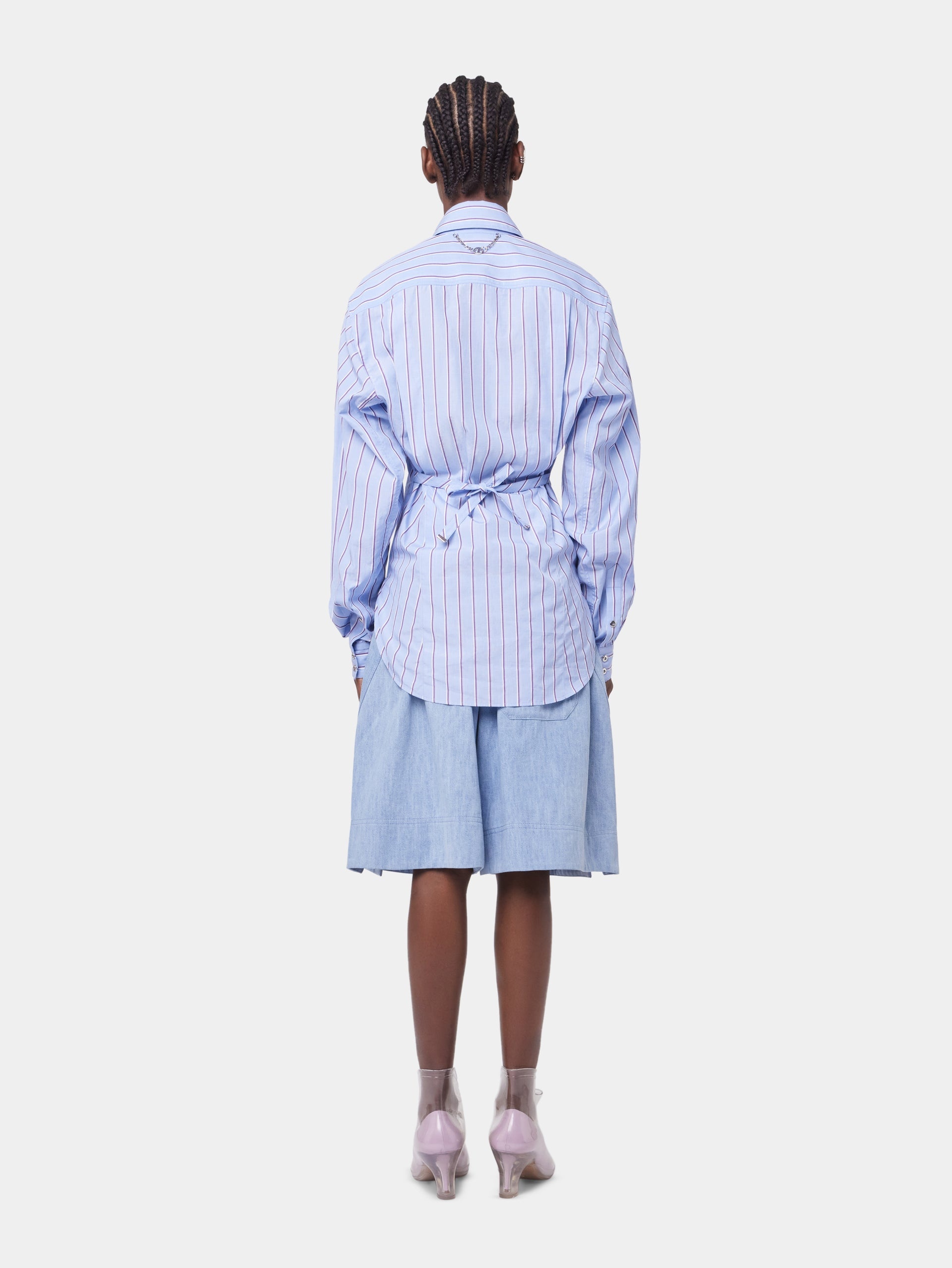 STRIPED WHITE AND BLUE SHIRT IN COTTON POPLIN - 6