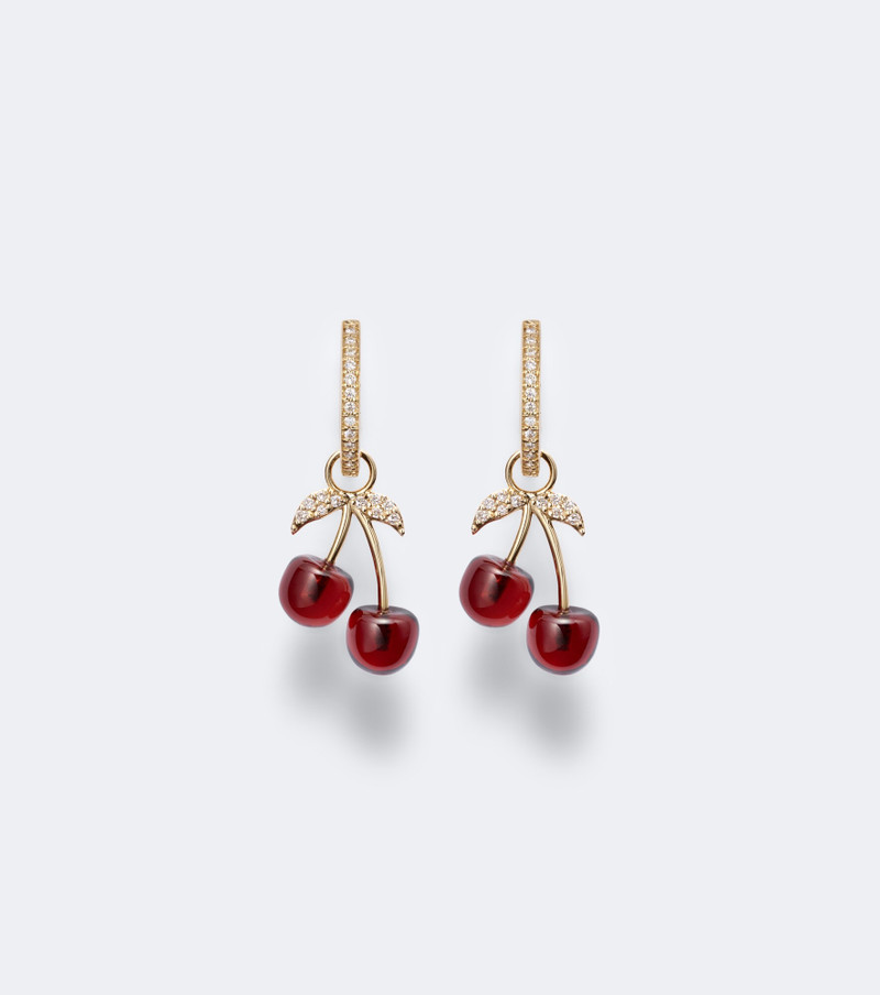 Cherry 14kt gold hoop earrings with garnets and diamonds 1