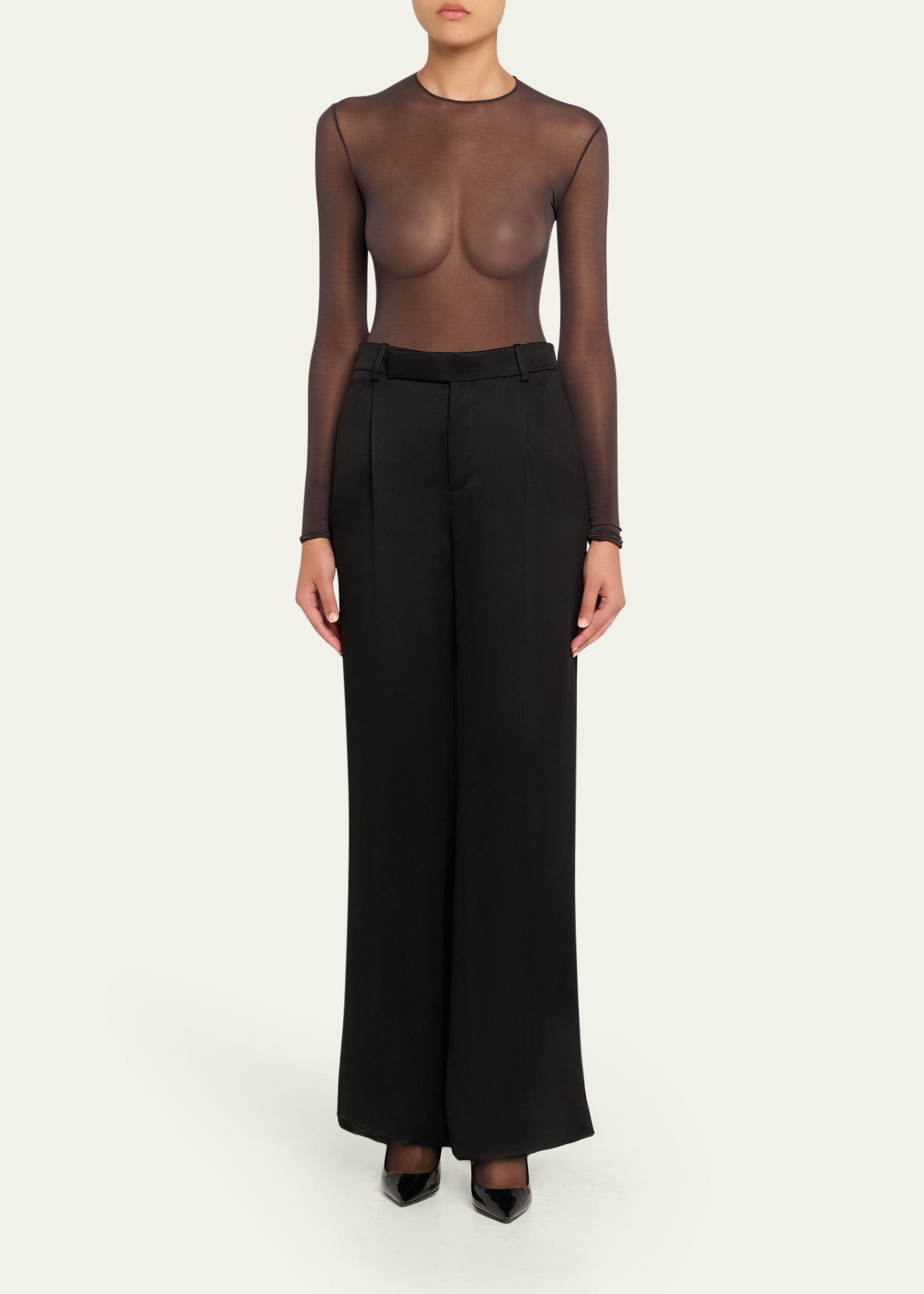 Sheer Knit Long-Sleeve Bodysuit - 2