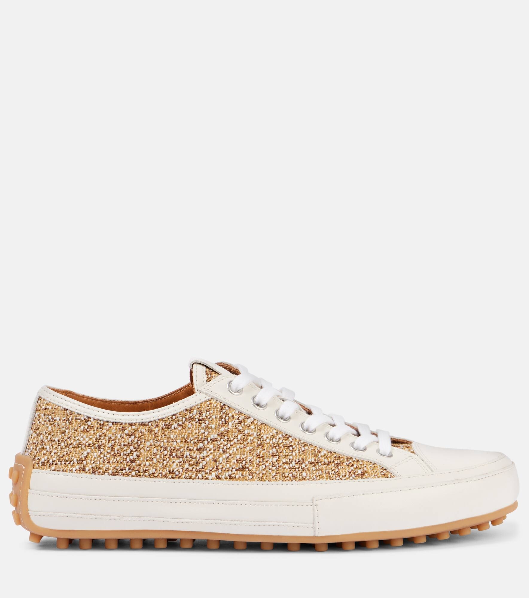 Leather-trimmed tweed sneakers - 4