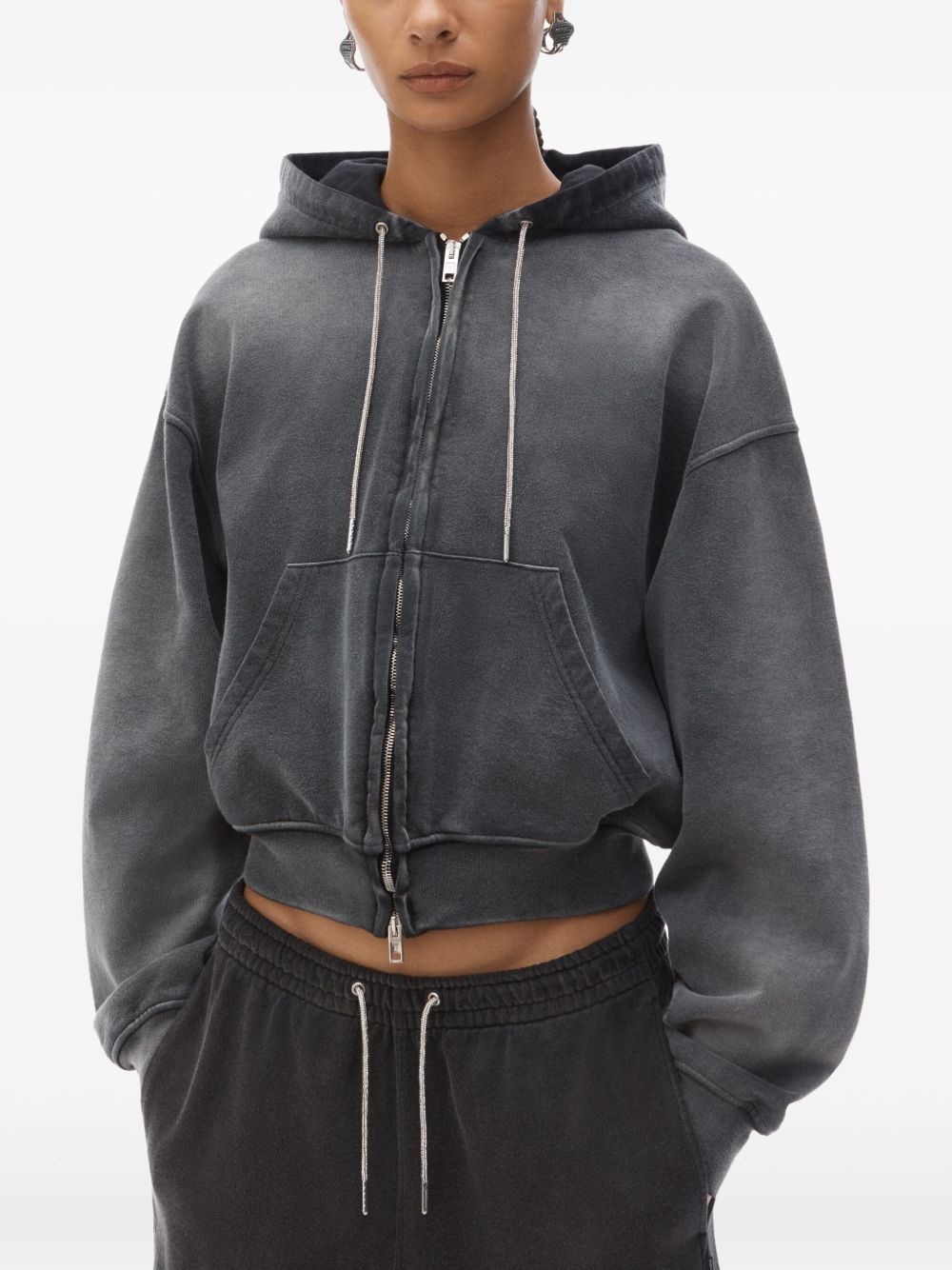 rhinestone washed effect hoodie - 3