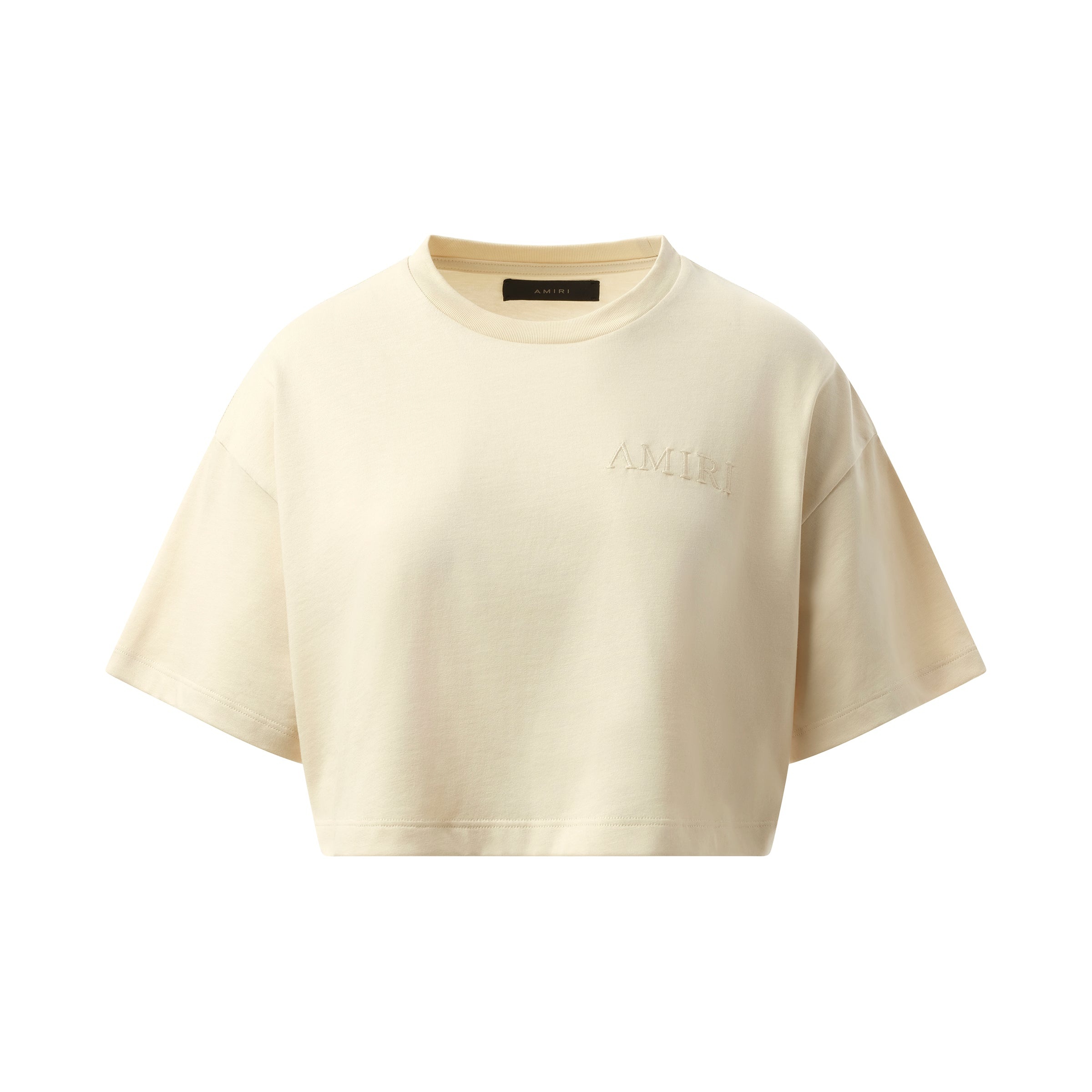 Amiri Embroidered Cropped T-Shirt in Alabaster - 2