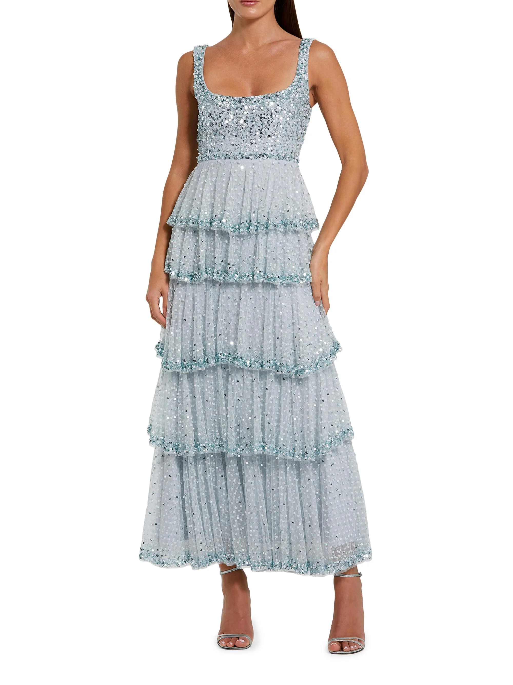 Women's Evening Sequined Tiered Gown - Powder Blue - 1