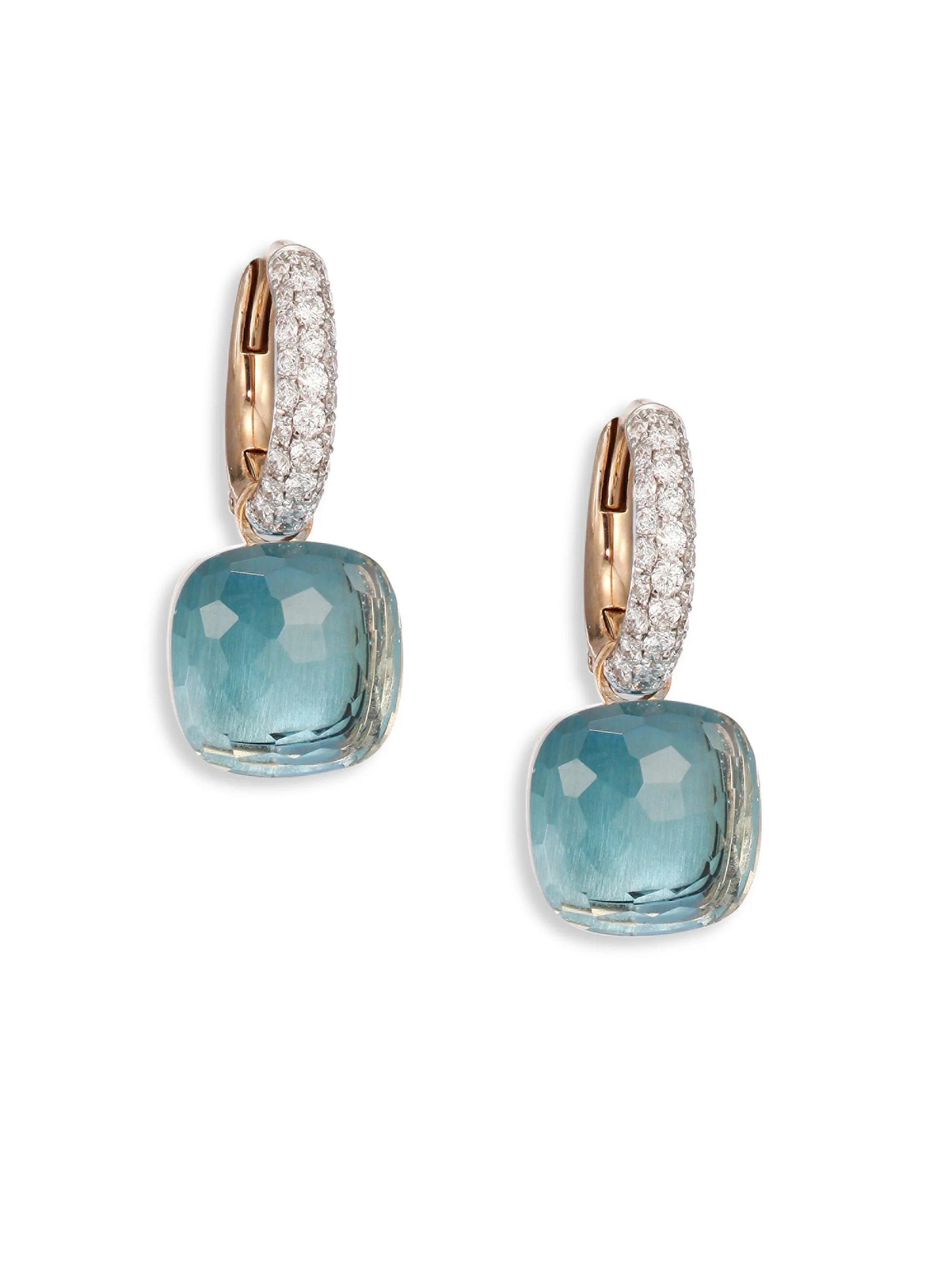 Women's Nudo Blue Topaz, Diamond & 18K Rose Gold Leverback Earrings - Rose Gold - 1