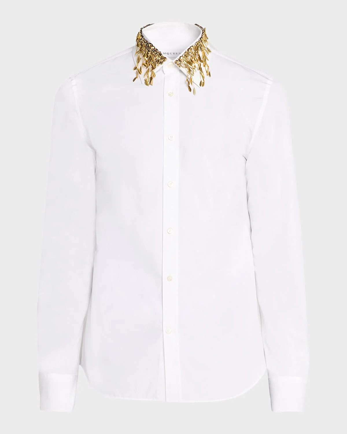 Men's Metal Leaves and Crystal-Embellished Collar Poplin Dress Shirt - 1