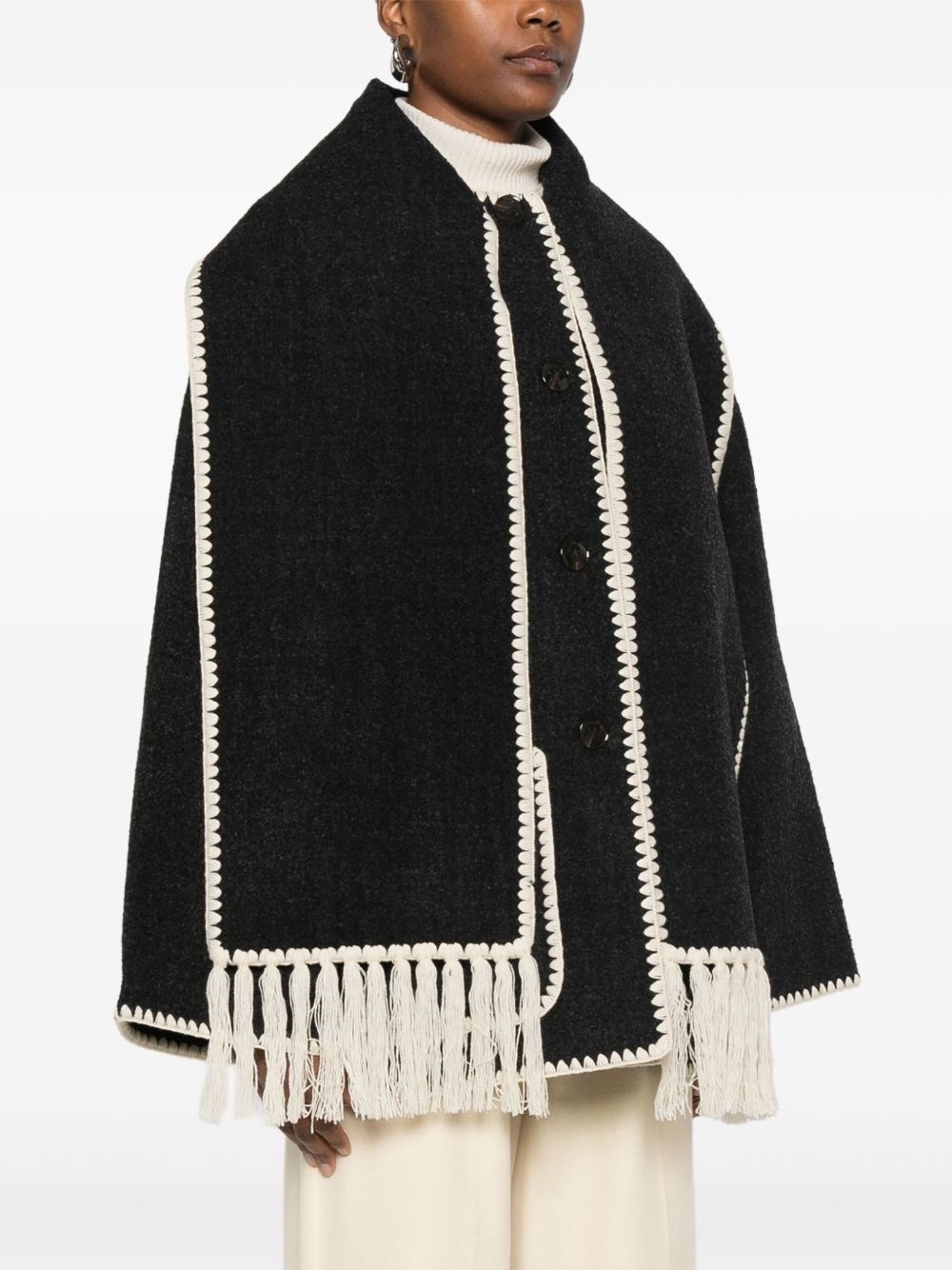 Embroidered scarf wool jacket - 2