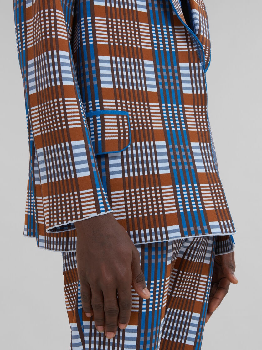 BROWN AND BLUE CHECKED TECHNO KNIT BLAZER - 5